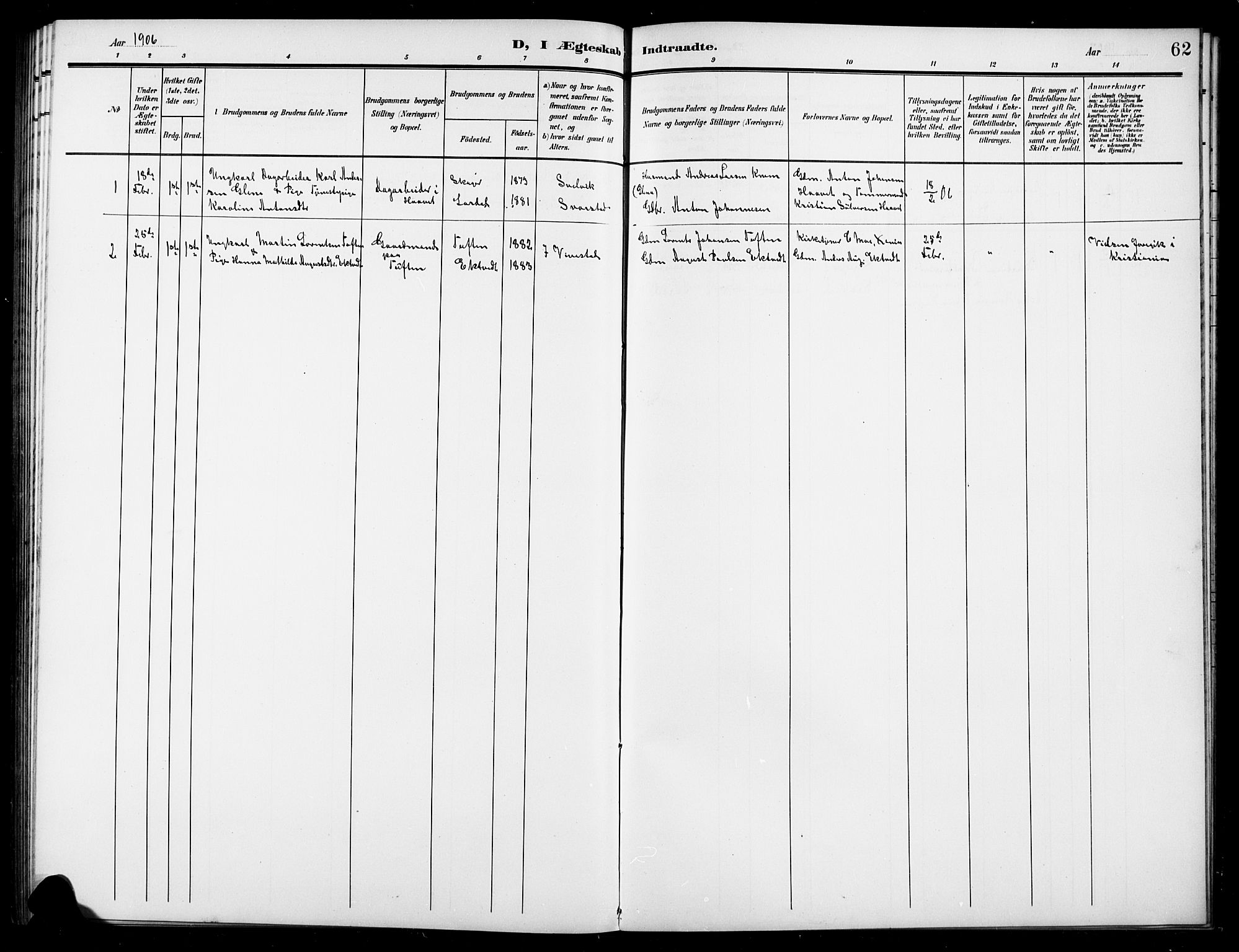 Ramnes kirkebøker, SAKO/A-314/G/Gc/L0002: Parish register (copy) no. III 2, 1903-1924, p. 62