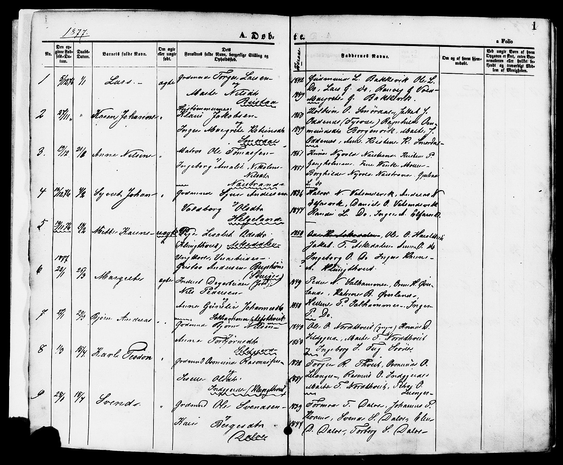 Nedstrand sokneprestkontor, SAST/A-101841/01/IV: Parish register (official) no. A 11, 1877-1887, p. 1