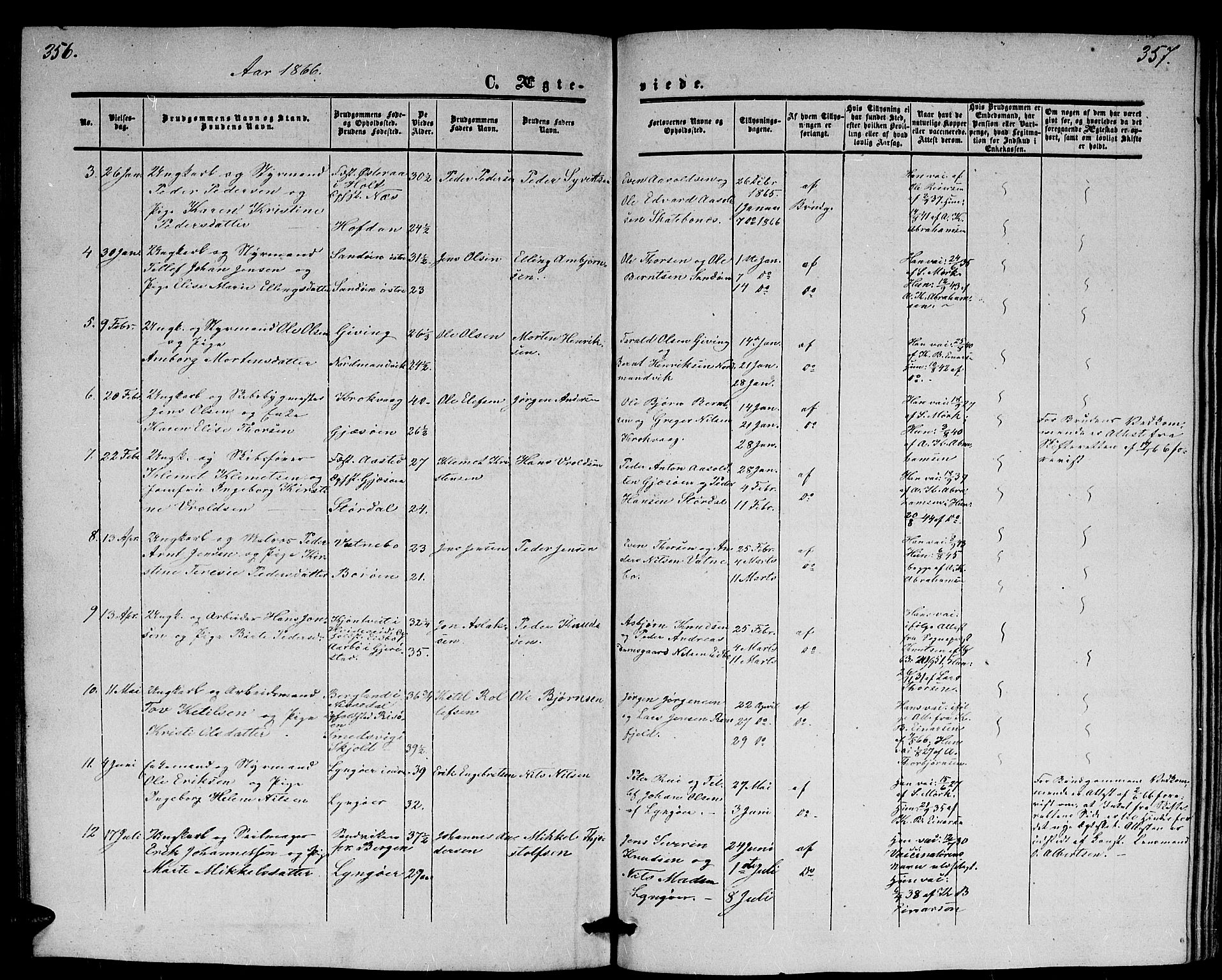 Dypvåg sokneprestkontor, AV/SAK-1111-0007/F/Fb/Fba/L0011: Parish register (copy) no. B 11, 1857-1872, p. 356-357