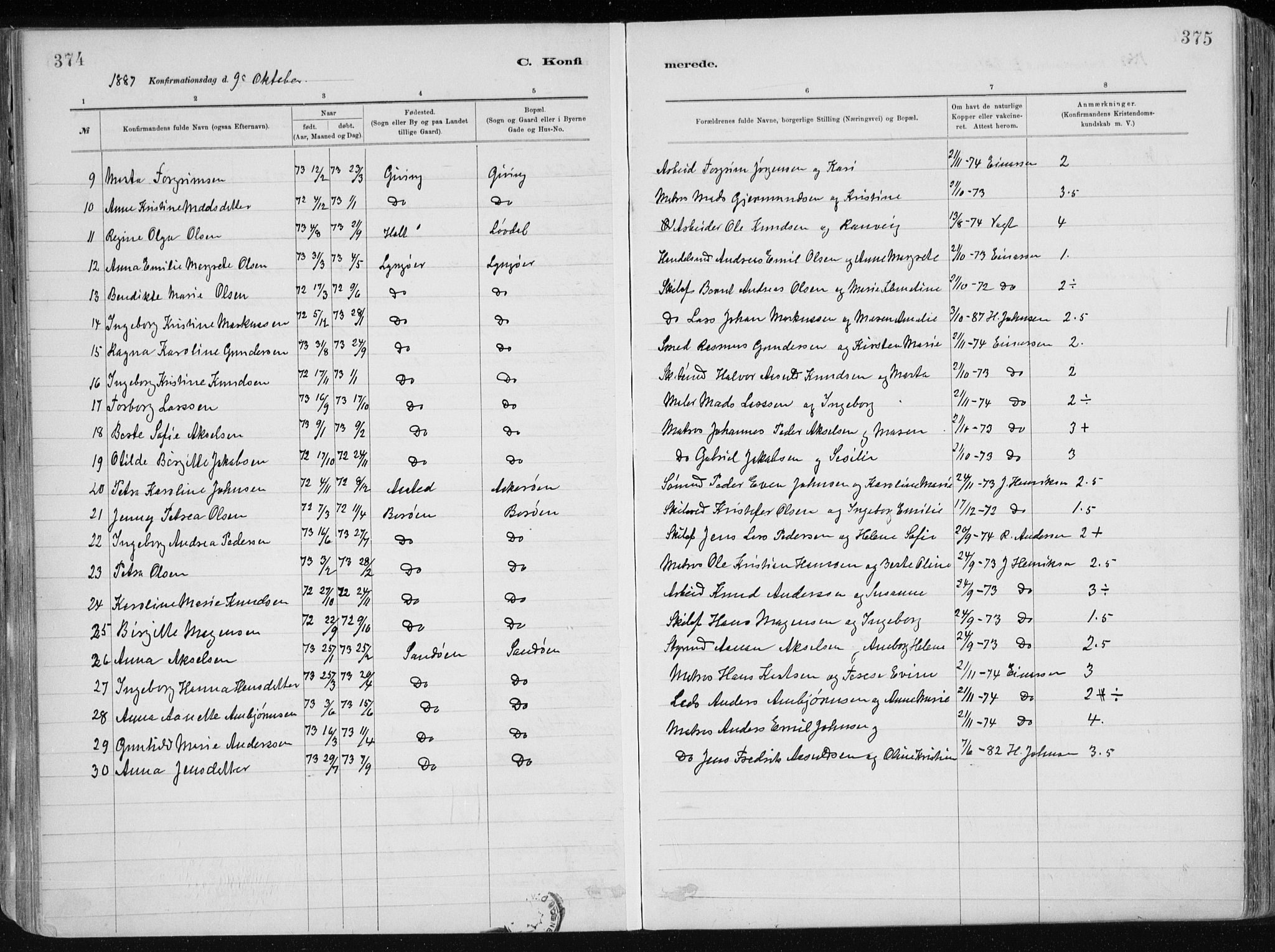 Dypvåg sokneprestkontor, AV/SAK-1111-0007/F/Fa/Faa/L0008: Parish register (official) no. A 8, 1885-1906, p. 374-375