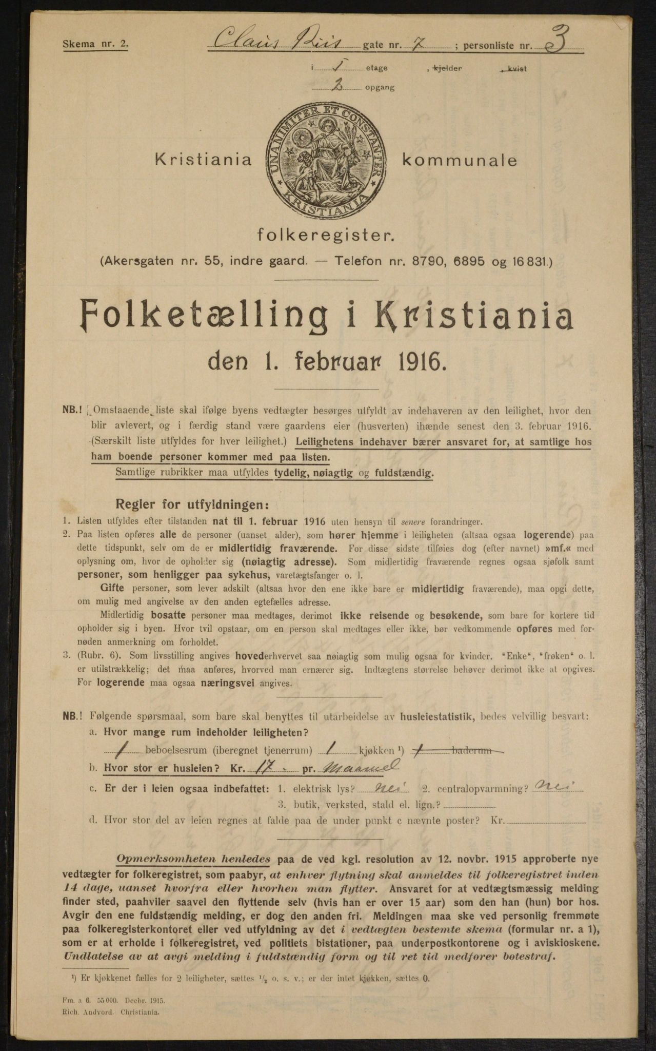OBA, Municipal Census 1916 for Kristiania, 1916, p. 12825
