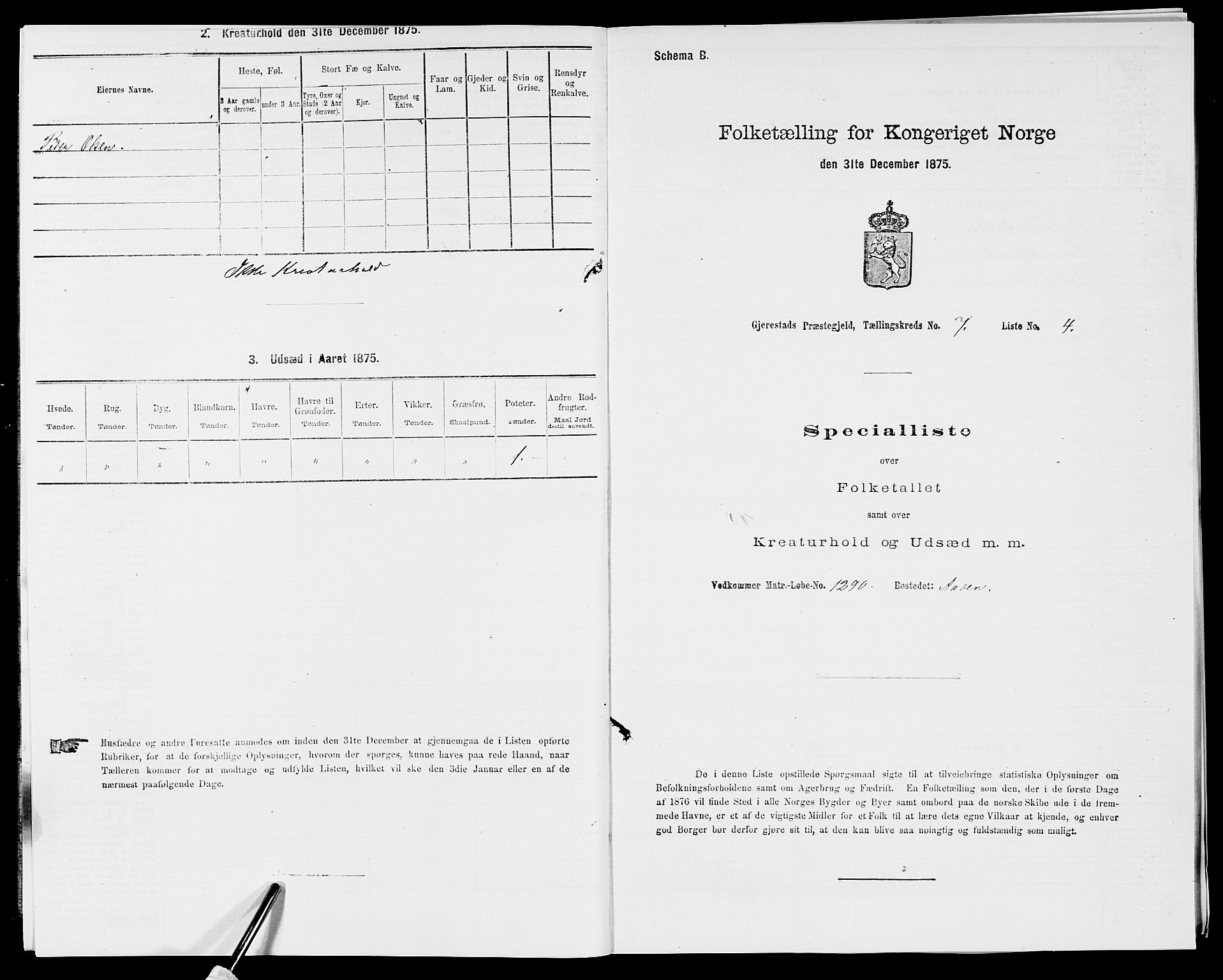 SAK, 1875 census for 0911P Gjerstad, 1875, p. 713