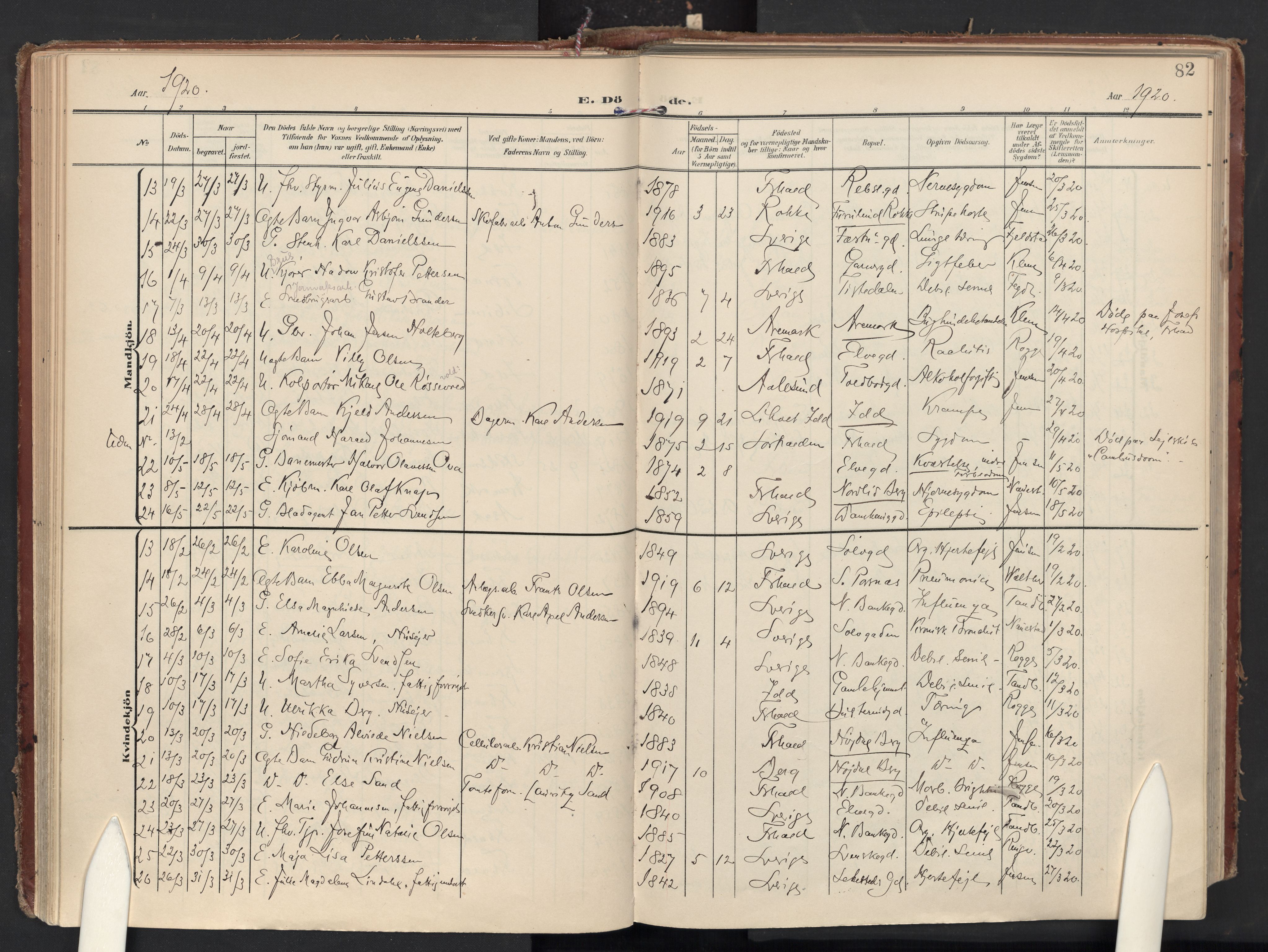 Halden prestekontor Kirkebøker, AV/SAO-A-10909/F/Fa/L0016: Parish register (official) no. I 16, 1907-1925, p. 82