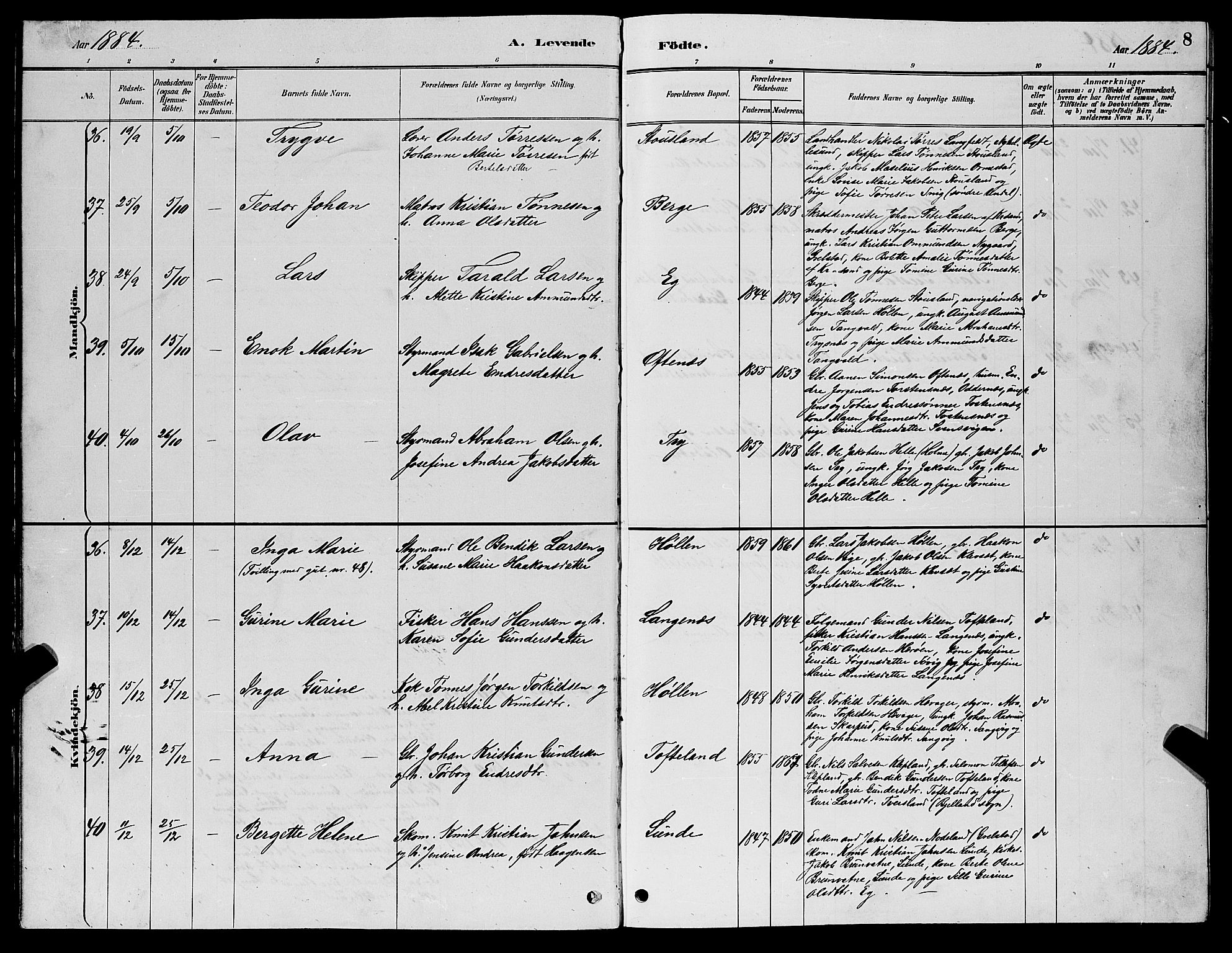 Søgne sokneprestkontor, SAK/1111-0037/F/Fb/Fbb/L0005: Parish register (copy) no. B 5, 1884-1891, p. 8