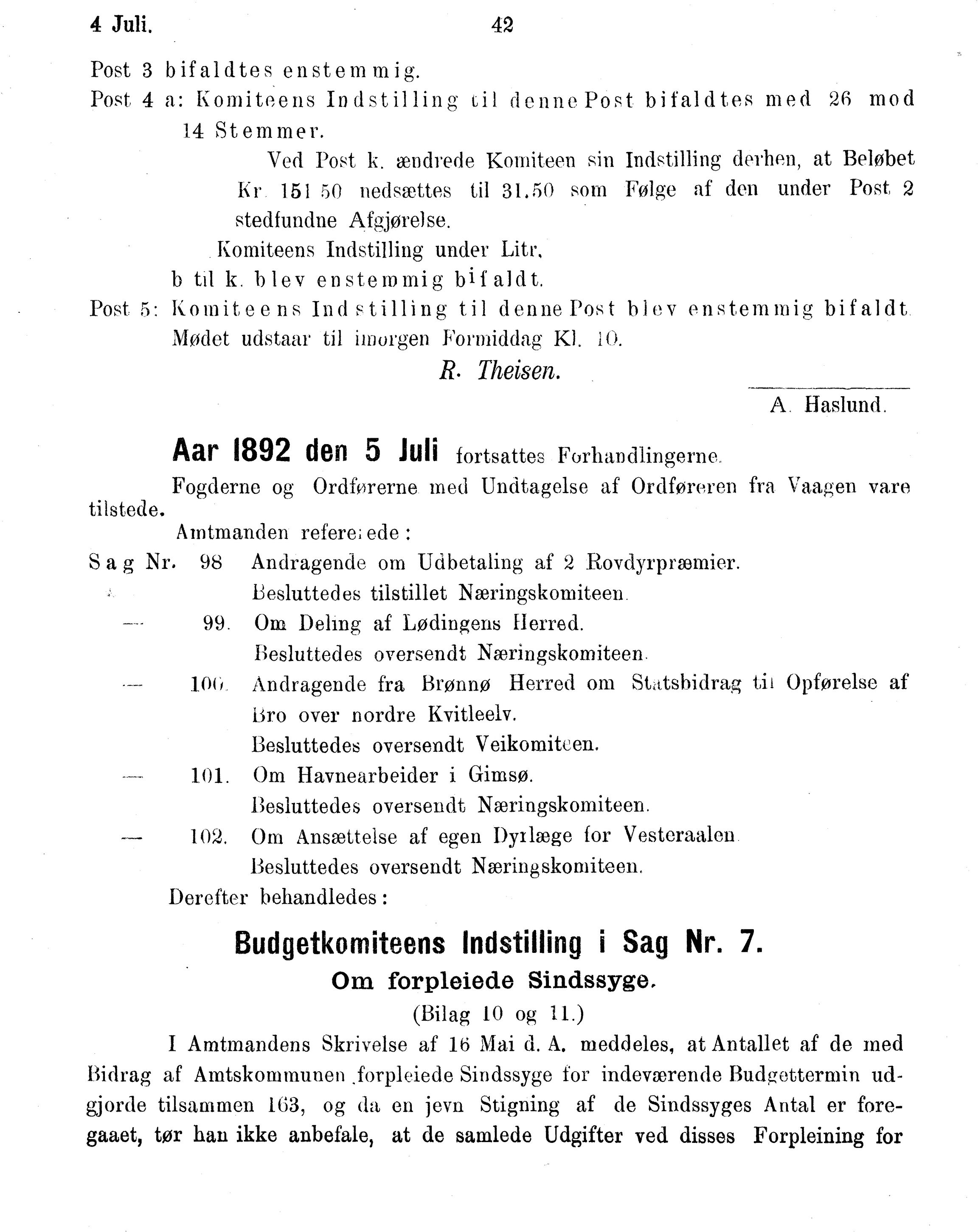 Nordland Fylkeskommune. Fylkestinget, AIN/NFK-17/176/A/Ac/L0016: Fylkestingsforhandlinger 1891-1893, 1891-1893, p. 42