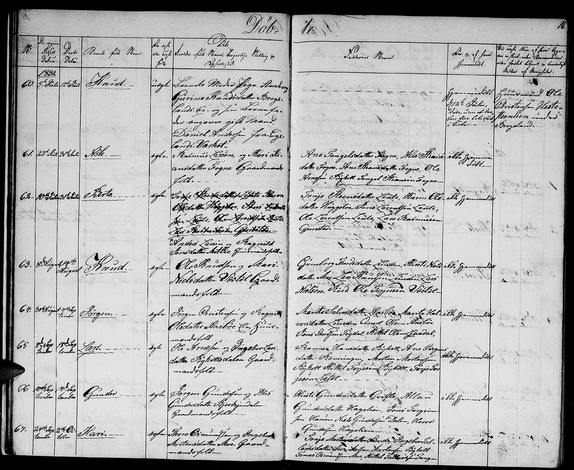 Gjerstad sokneprestkontor, AV/SAK-1111-0014/F/Fb/Fba/L0003: Parish register (copy) no. B 3, 1829-1844, p. 16