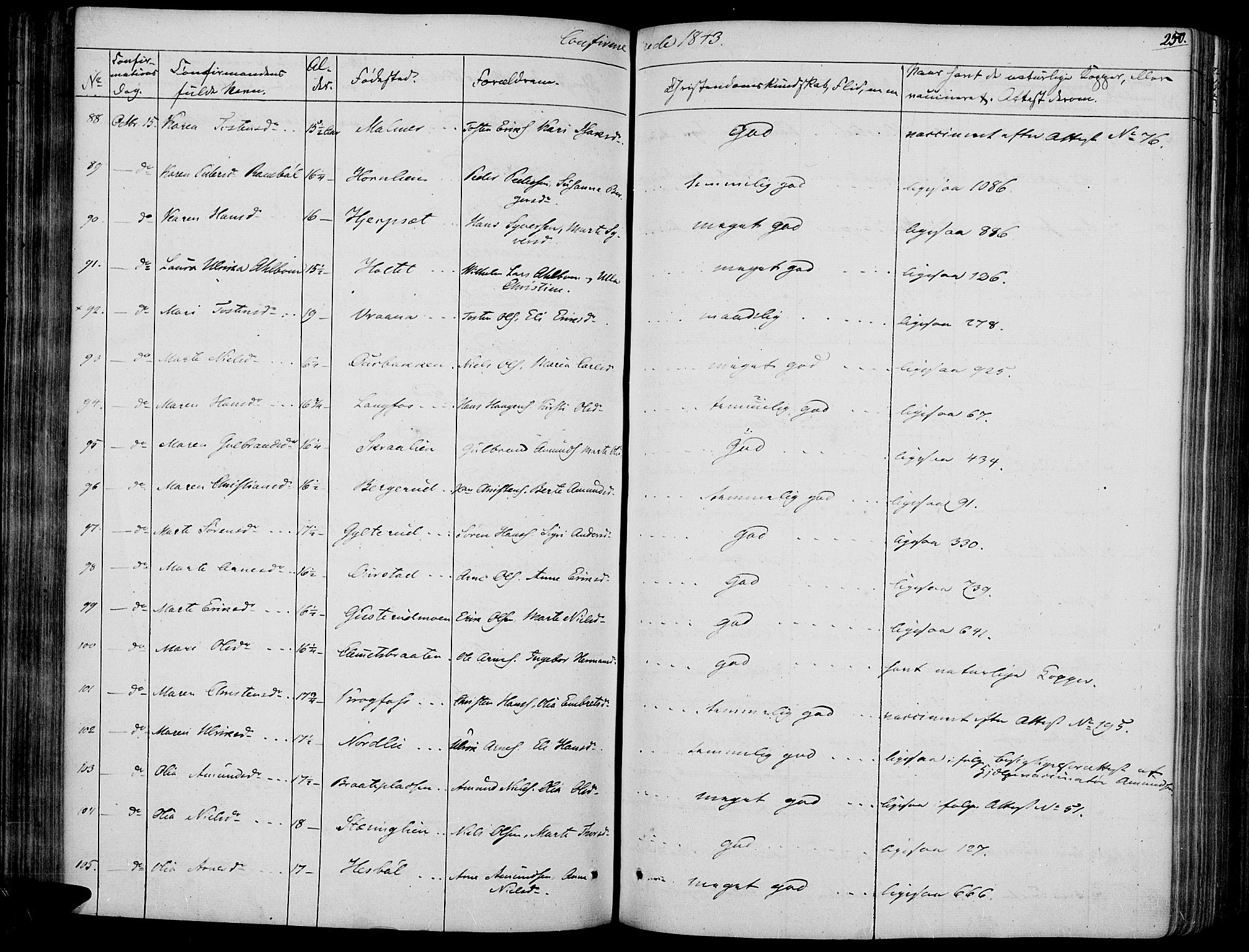 Vinger prestekontor, AV/SAH-PREST-024/H/Ha/Haa/L0008: Parish register (official) no. 8, 1839-1847, p. 250