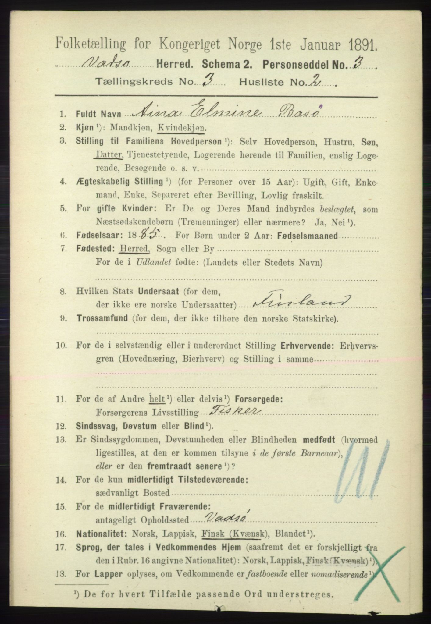 RA, 1891 census for 2029 Vadsø, 1891, p. 832