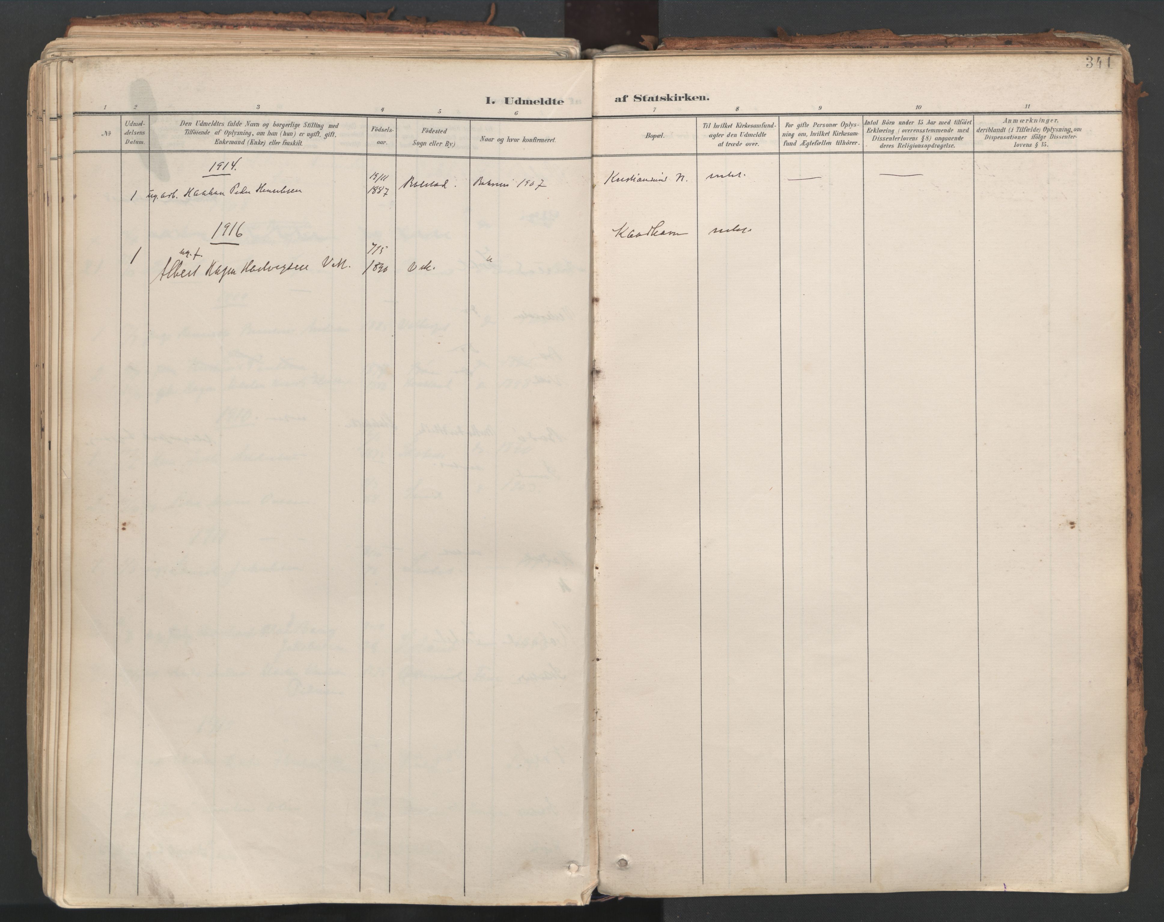 Ministerialprotokoller, klokkerbøker og fødselsregistre - Nordland, AV/SAT-A-1459/881/L1154: Parish register (official) no. 881A07, 1907-1918, p. 341