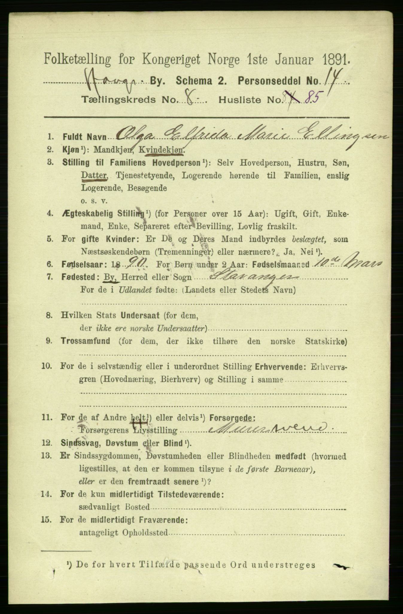 RA, 1891 census for 1103 Stavanger, 1891, p. 12702