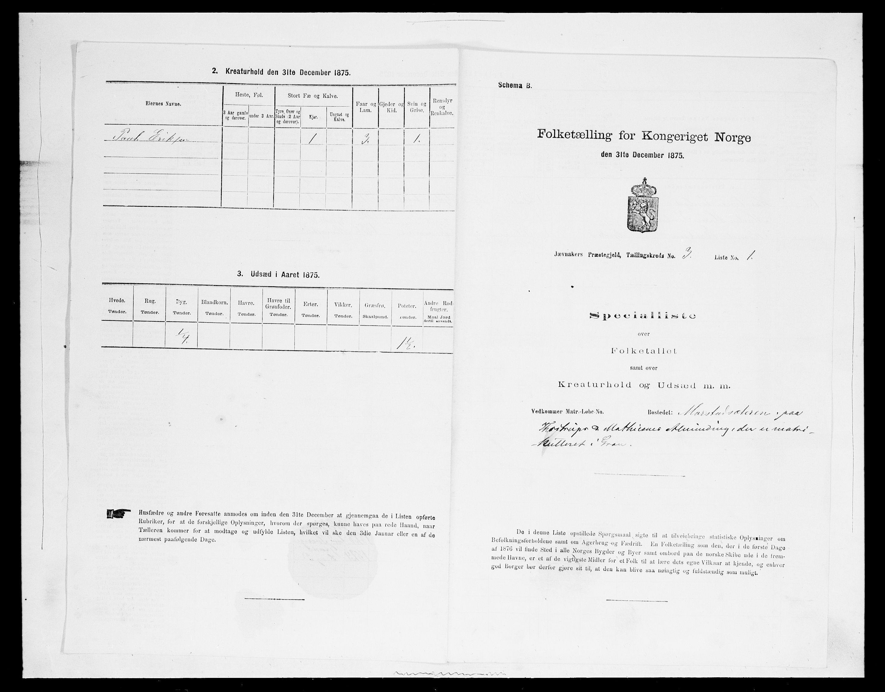 SAH, 1875 census for 0532P Jevnaker, 1875, p. 425