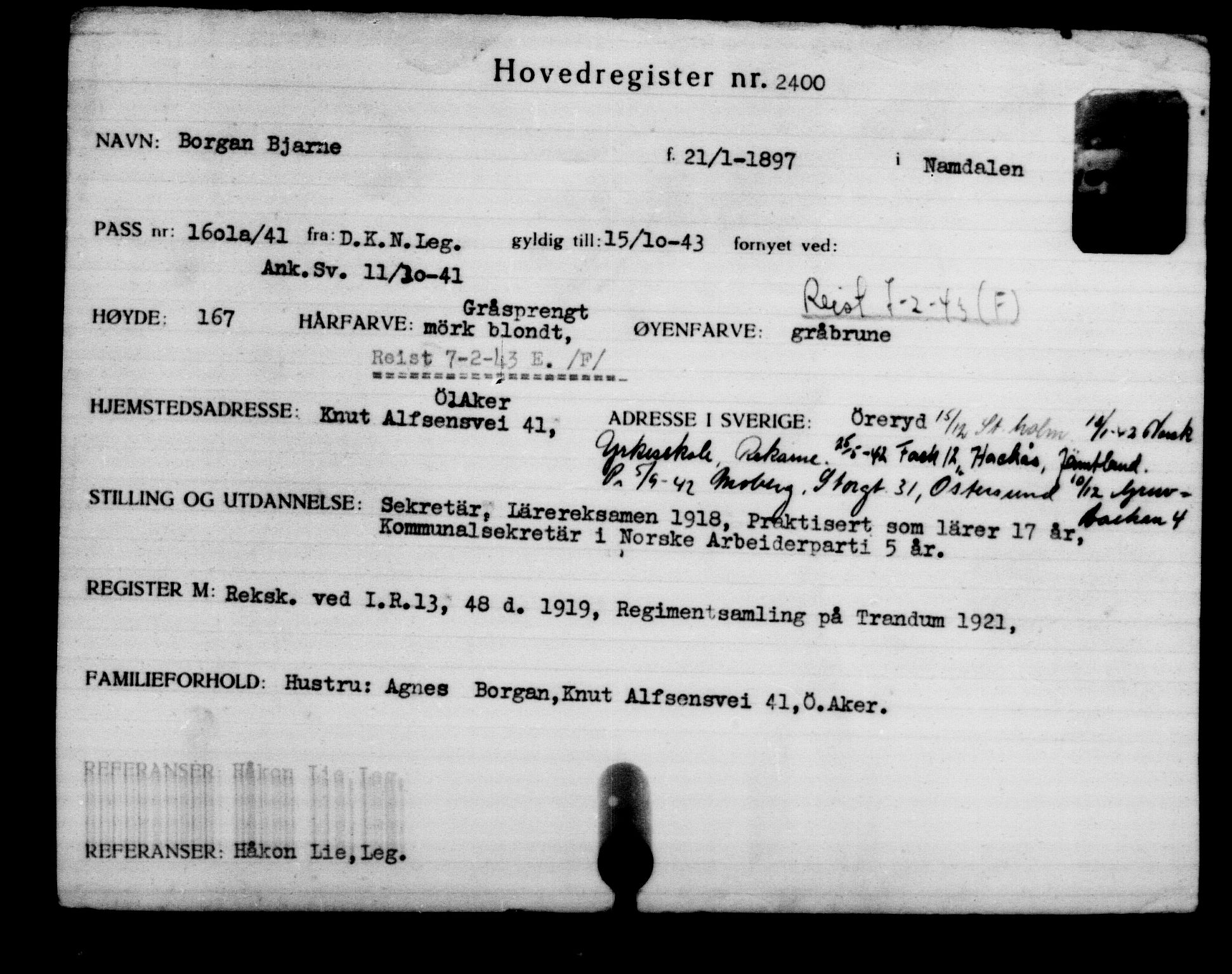 Utenriksstasjonene, Legasjonen i Stockholm, Flyktningkontoret, AV/RA-S-6753/V/Va/L0003: Kjesäterkartoteket, flyktninger med registreringsnr. 2001-3495, 1940-1945, p. 724
