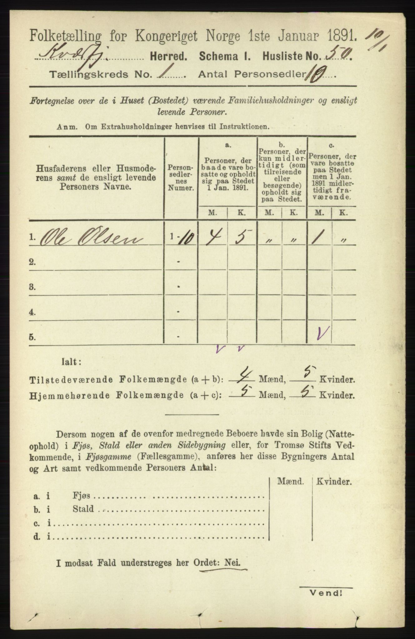 RA, 1891 census for 1911 Kvæfjord, 1891, p. 70