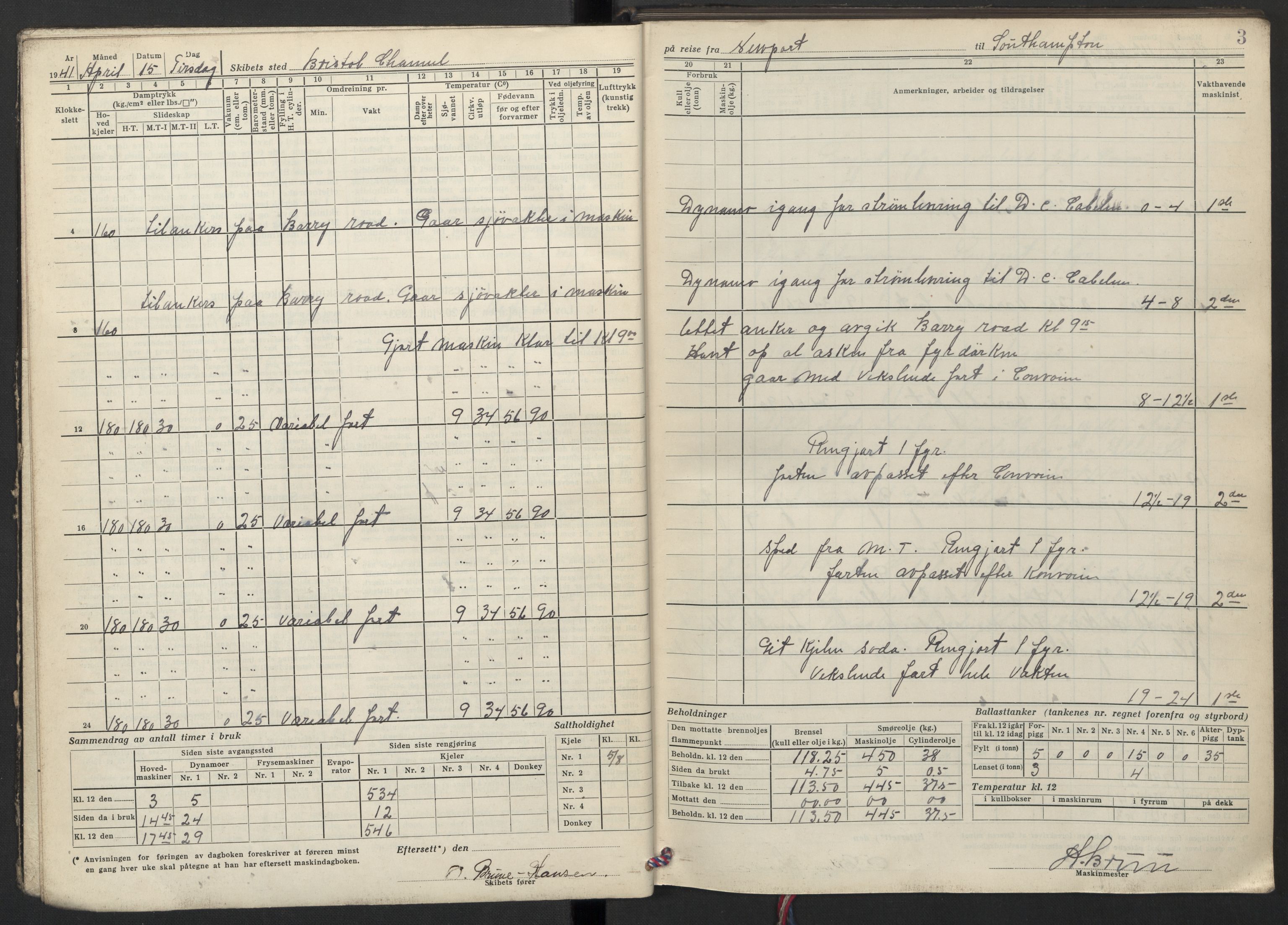 Nortraship, Skipsdagbøker, AV/RA-S-2168/F/L0153/0003: Boknr. 813 - 817 / Boknr. 817 Siak, 1941-1942