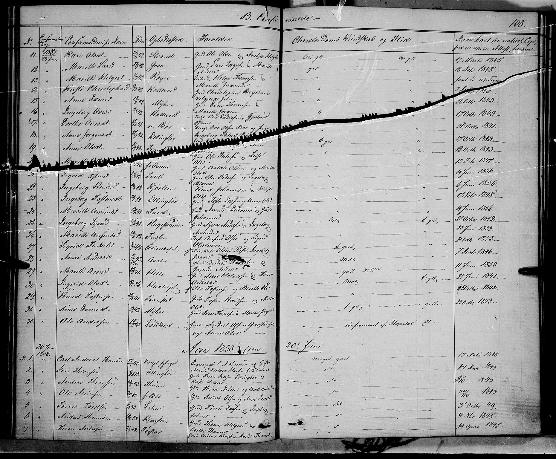 Vang prestekontor, Valdres, SAH/PREST-140/H/Ha/L0006: Parish register (official) no. 6, 1846-1864, p. 108
