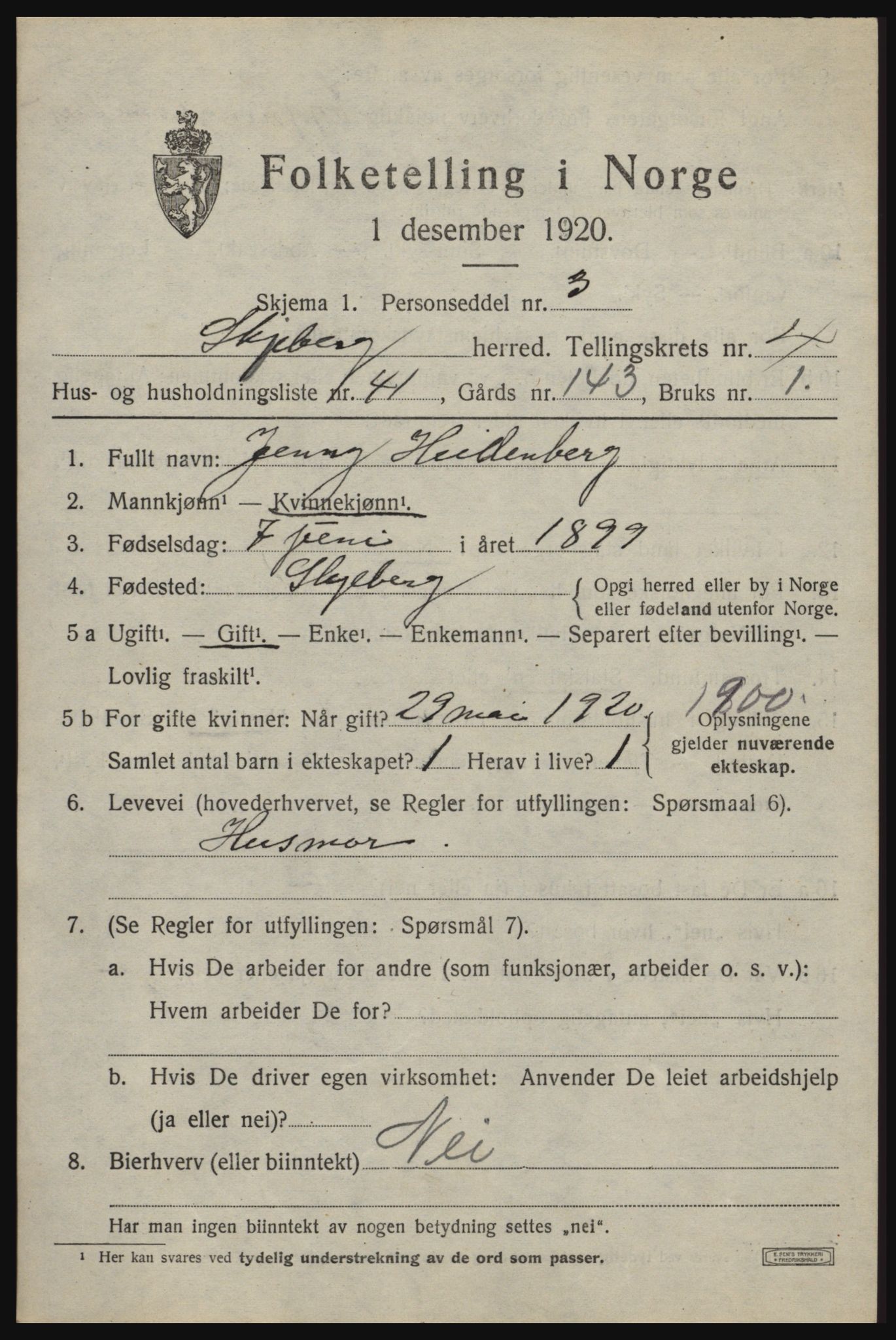 SAO, 1920 census for Skjeberg, 1920, p. 5483