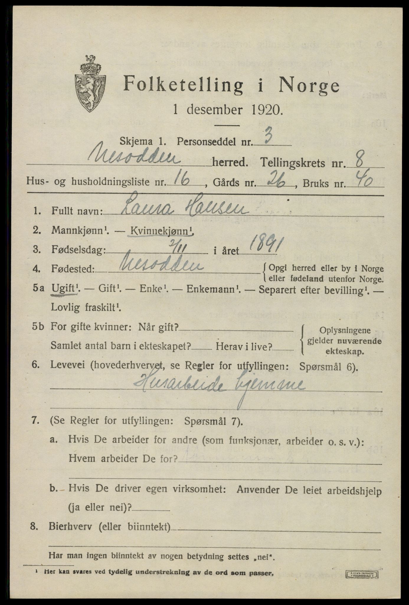 SAO, 1920 census for Nesodden, 1920, p. 6403