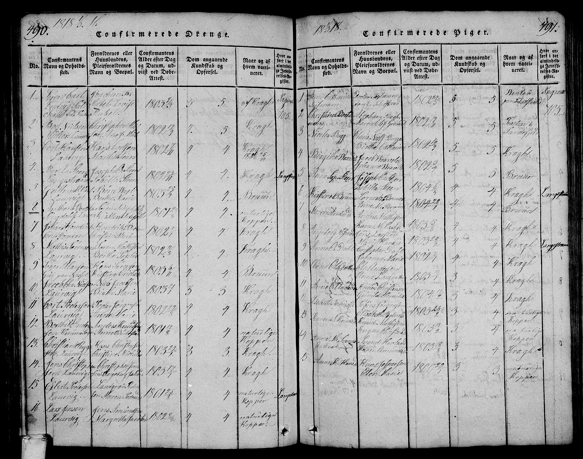 Larvik kirkebøker, SAKO/A-352/F/Fa/L0001: Parish register (official) no. I 1, 1814-1825, p. 490-491