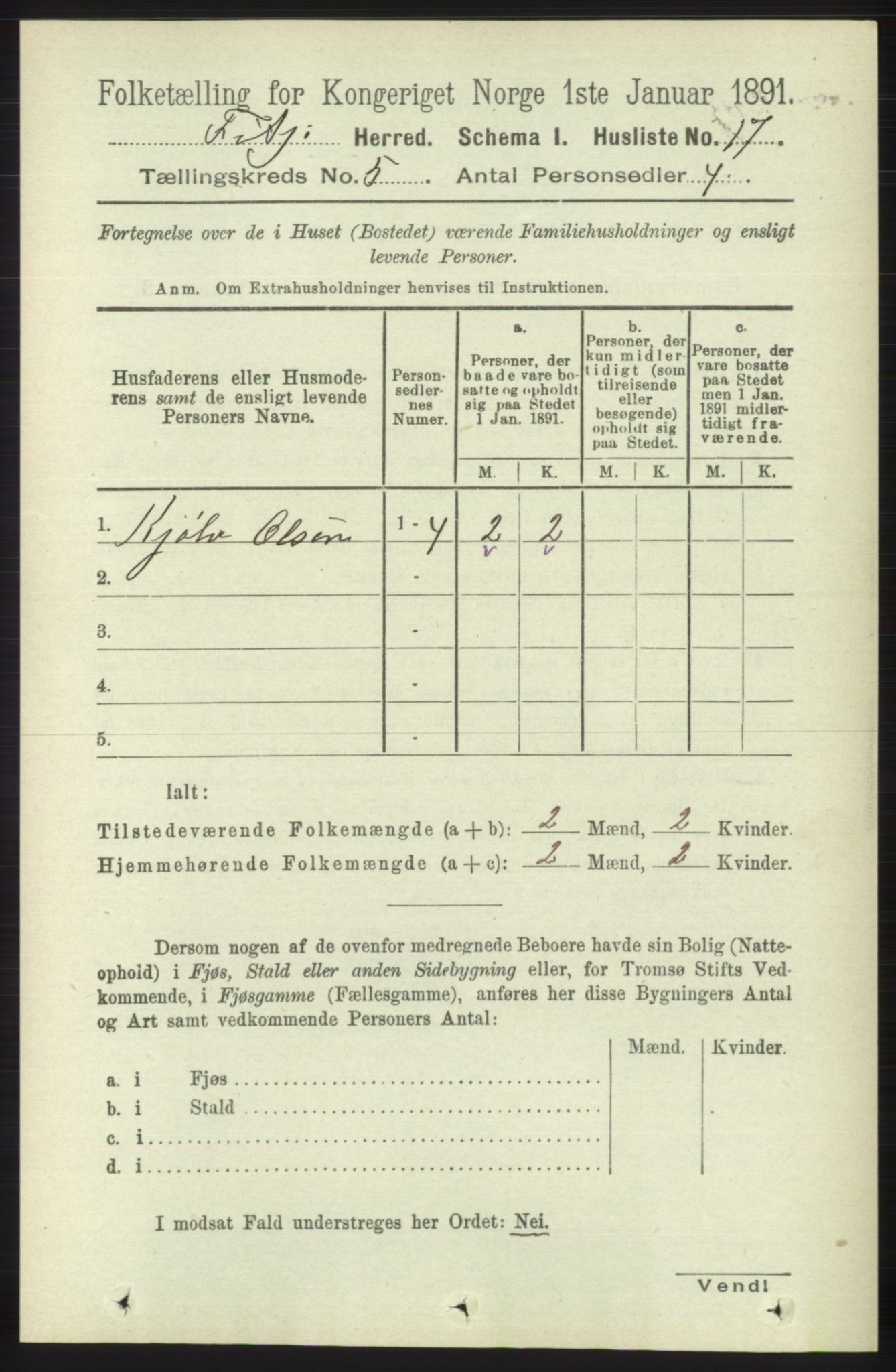 RA, 1891 census for 1222 Fitjar, 1891, p. 1693