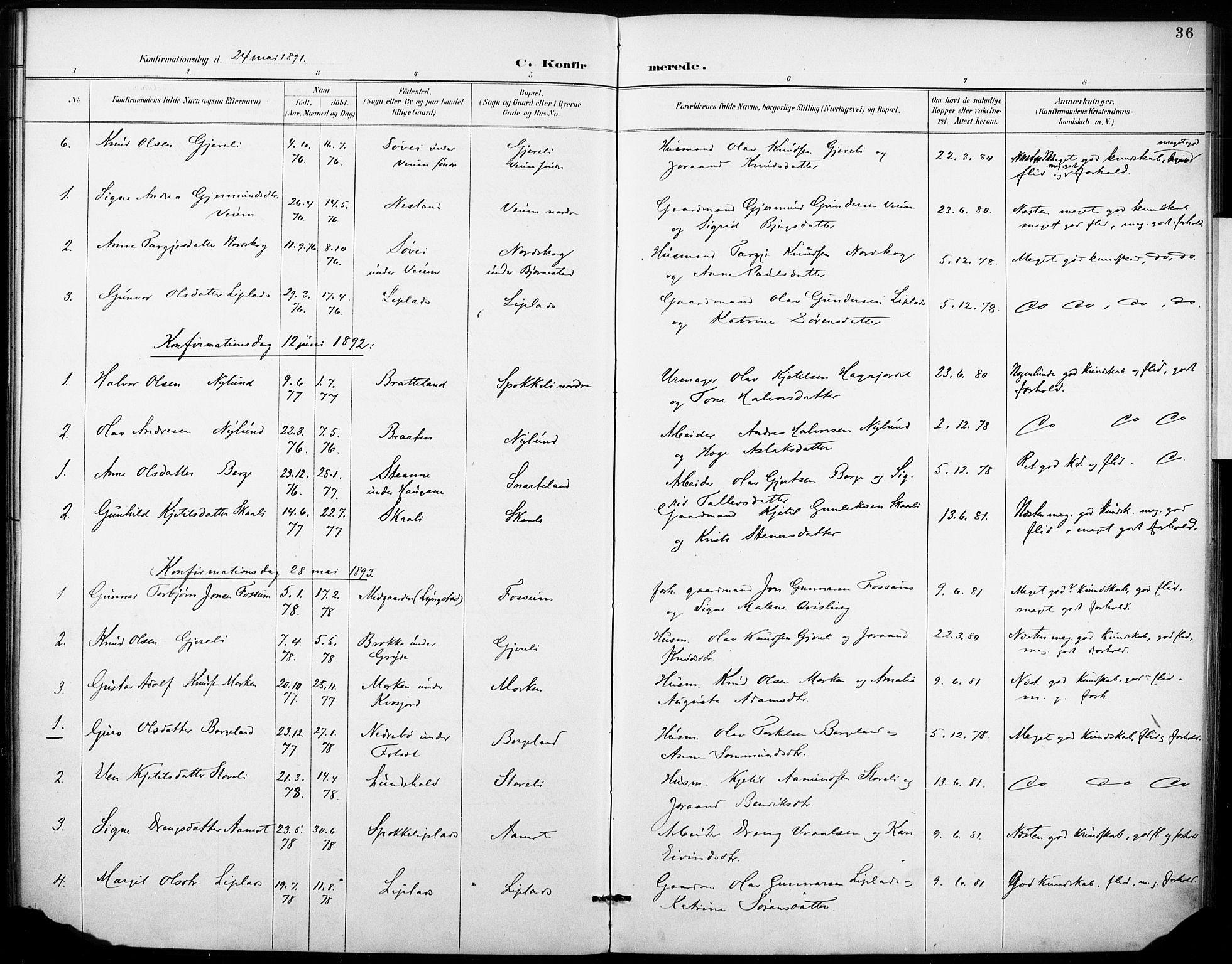 Fyresdal kirkebøker, AV/SAKO-A-263/F/Fb/L0003: Parish register (official) no. II 3, 1887-1903, p. 36