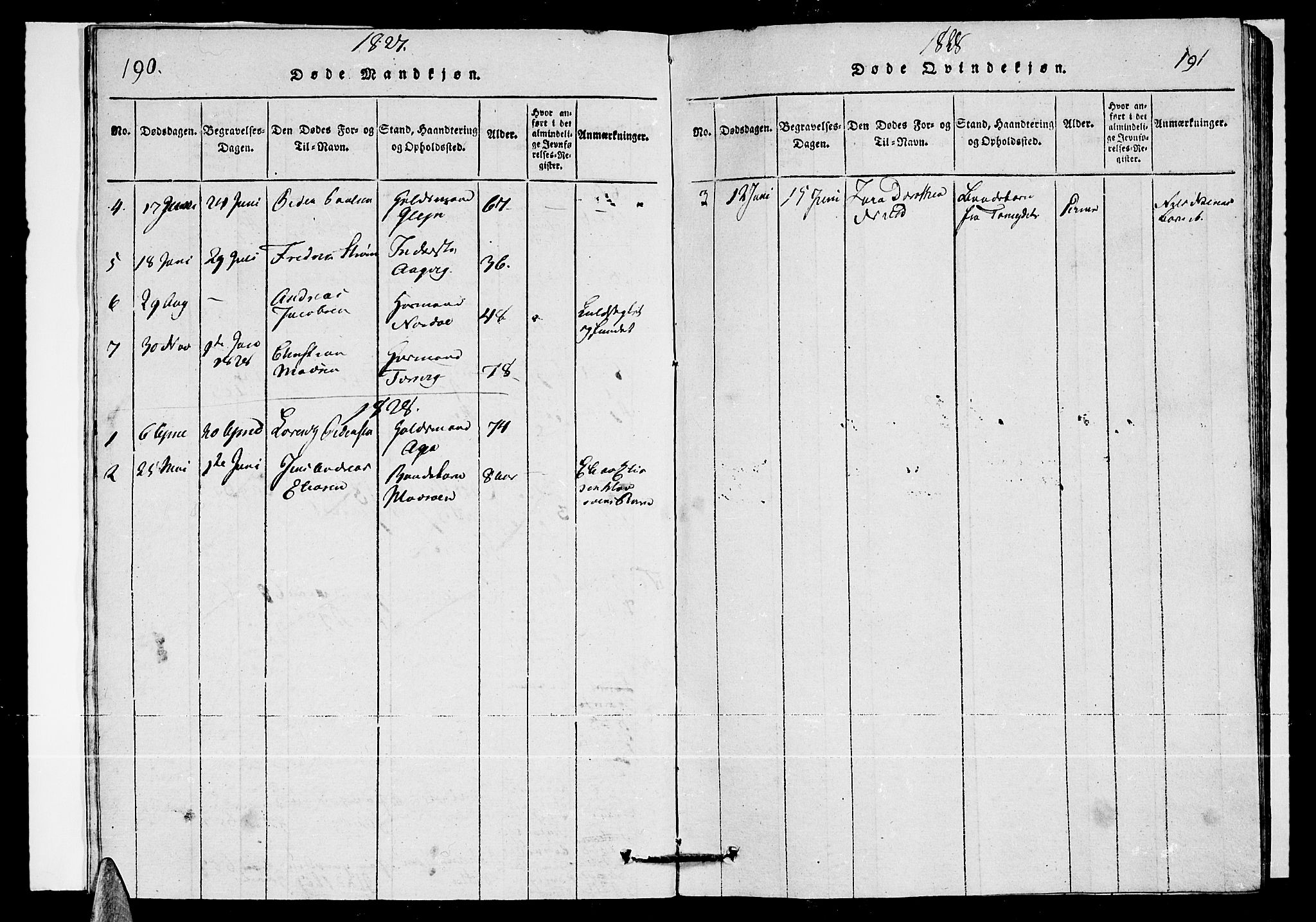 Ministerialprotokoller, klokkerbøker og fødselsregistre - Nordland, AV/SAT-A-1459/835/L0529: Parish register (copy) no. 835C01, 1820-1828, p. 190-191