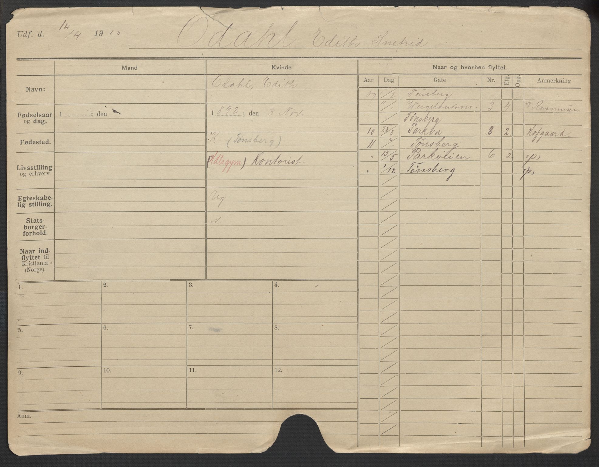 Oslo folkeregister, Registerkort, AV/SAO-A-11715/F/Fa/Fac/L0021: Kvinner, 1906-1914, p. 726a