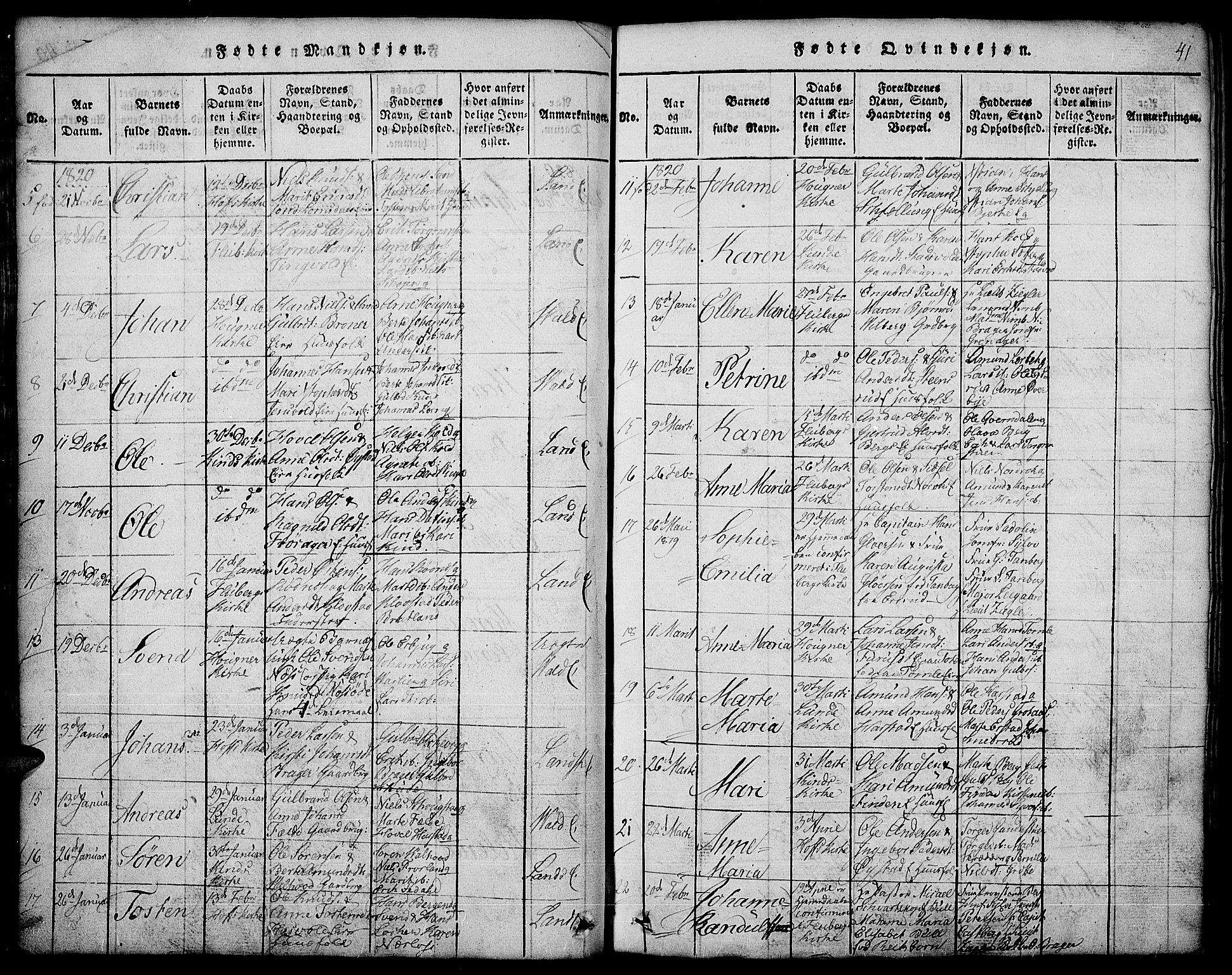 Land prestekontor, SAH/PREST-120/H/Ha/Hab/L0001: Parish register (copy) no. 1, 1814-1833, p. 41
