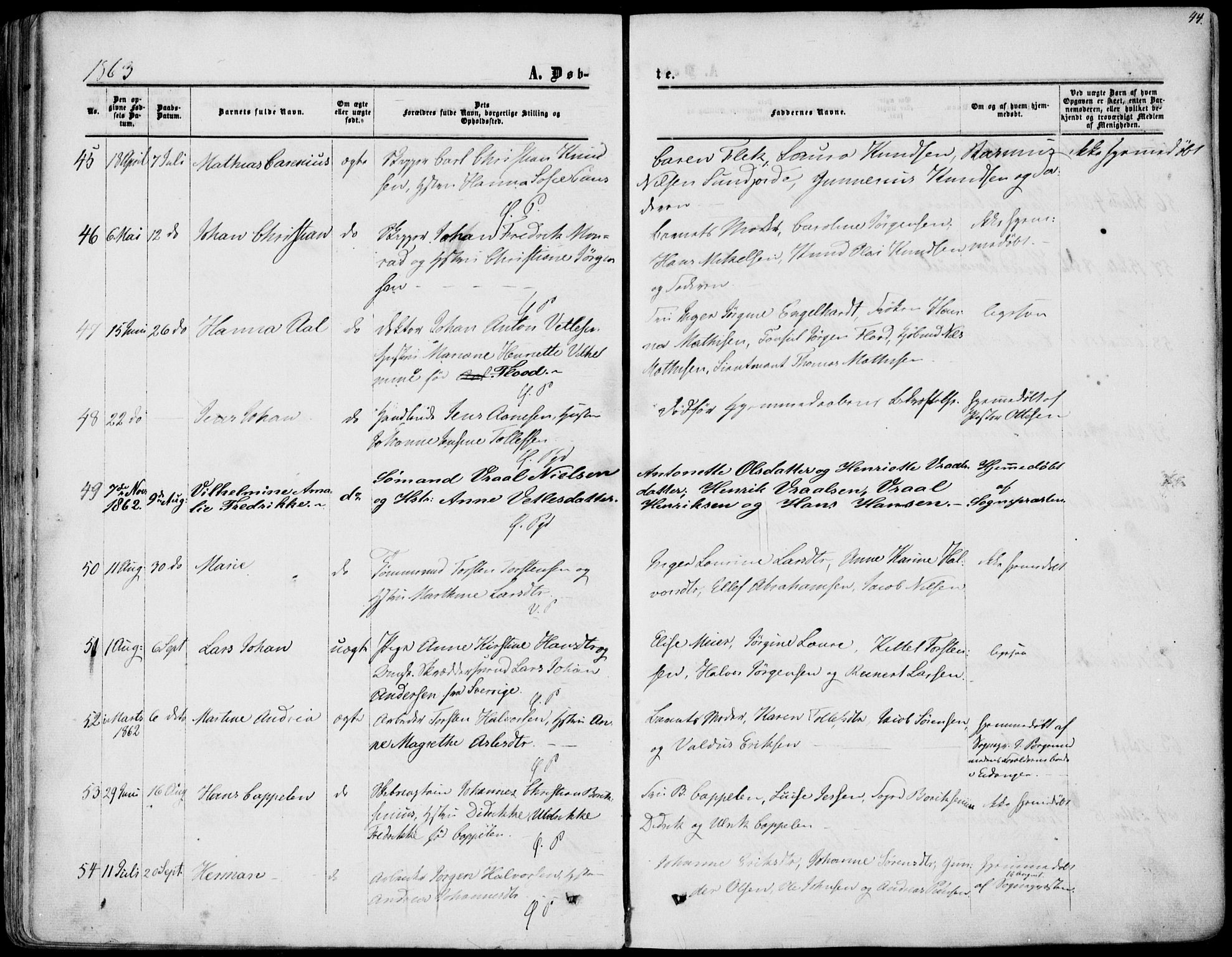 Porsgrunn kirkebøker , AV/SAKO-A-104/F/Fa/L0007: Parish register (official) no. 7, 1858-1877, p. 44