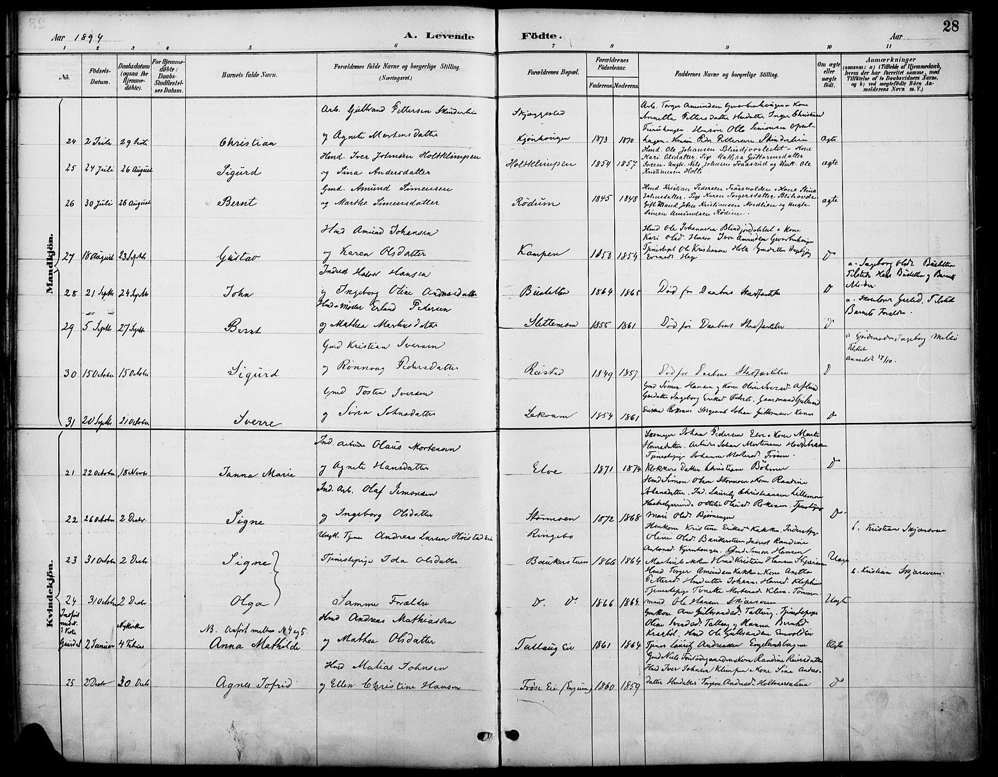 Østre Gausdal prestekontor, AV/SAH-PREST-092/H/Ha/Haa/L0002: Parish register (official) no. 2, 1887-1897, p. 28