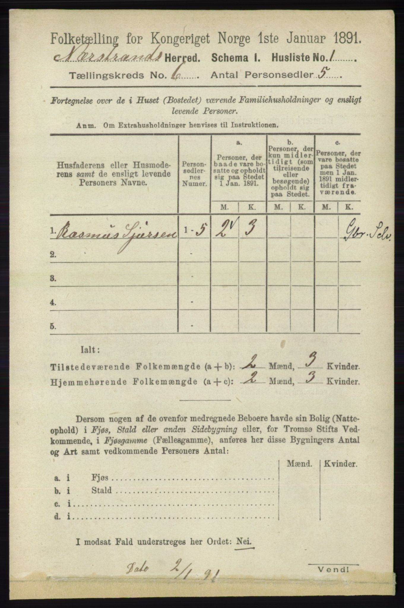 RA, 1891 census for 1139 Nedstrand, 1891, p. 998
