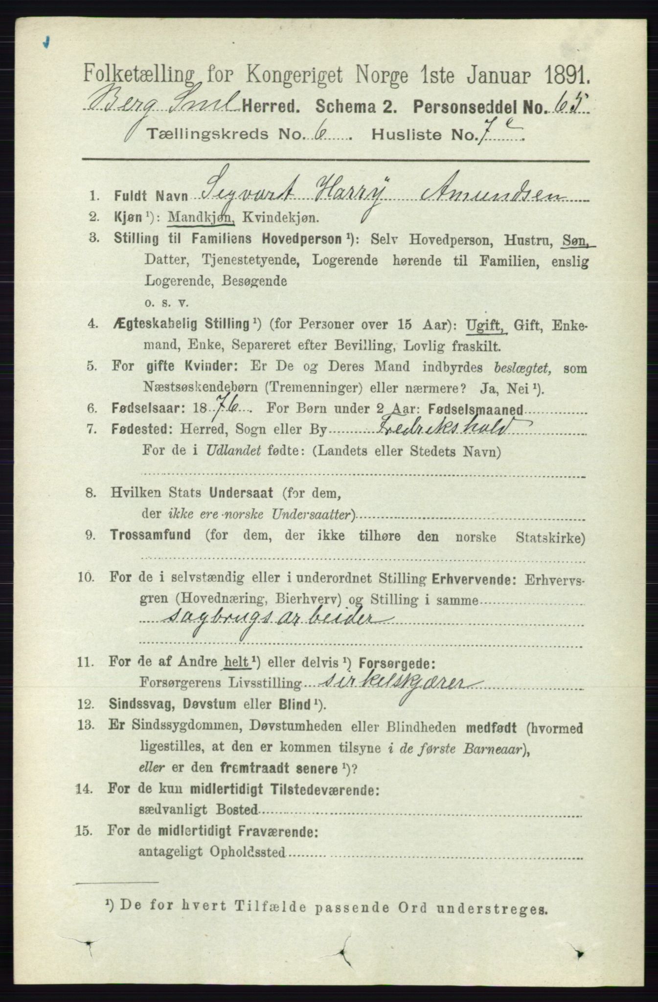 RA, 1891 census for 0116 Berg, 1891, p. 3936