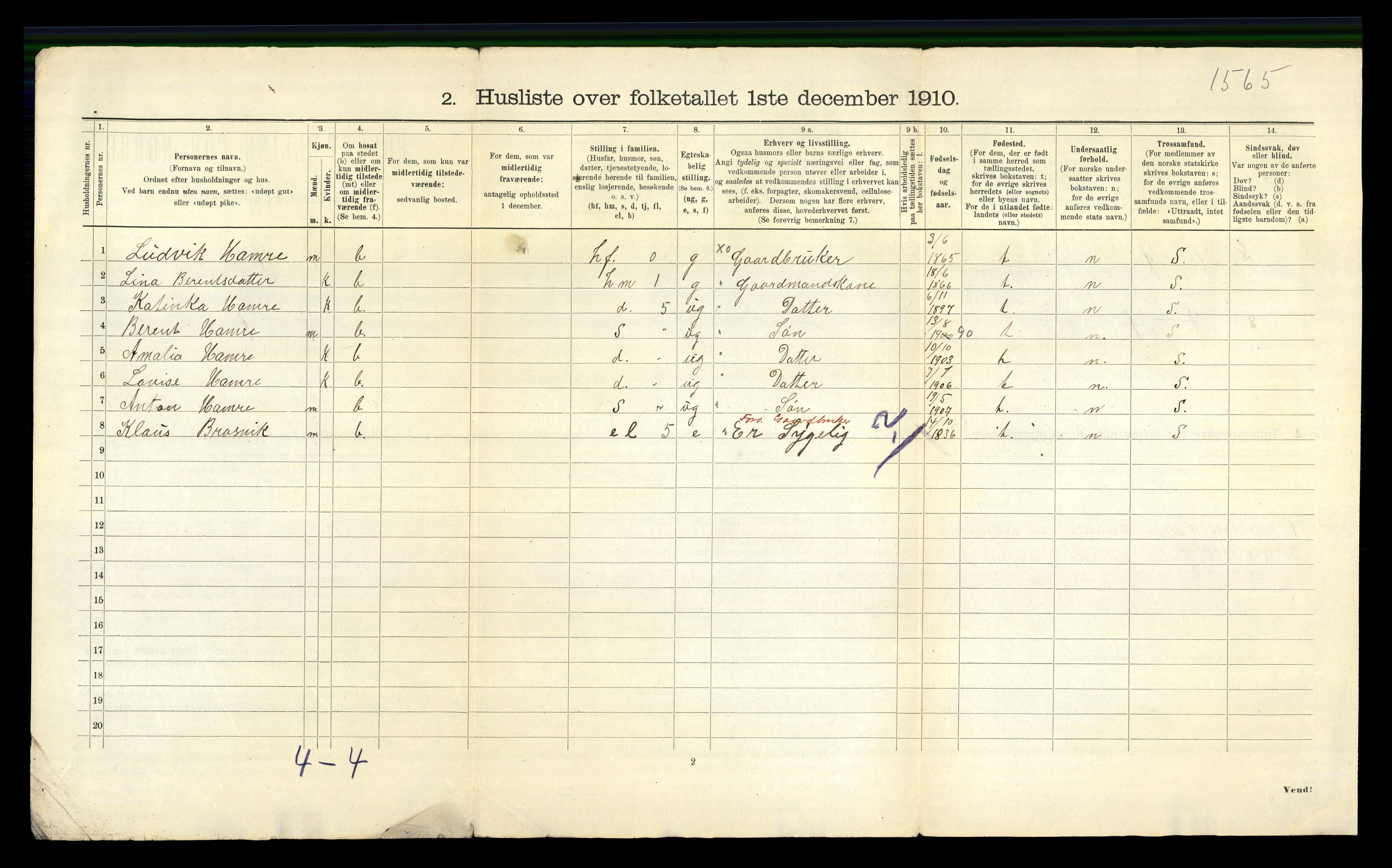 RA, 1910 census for Gulen, 1910, p. 47
