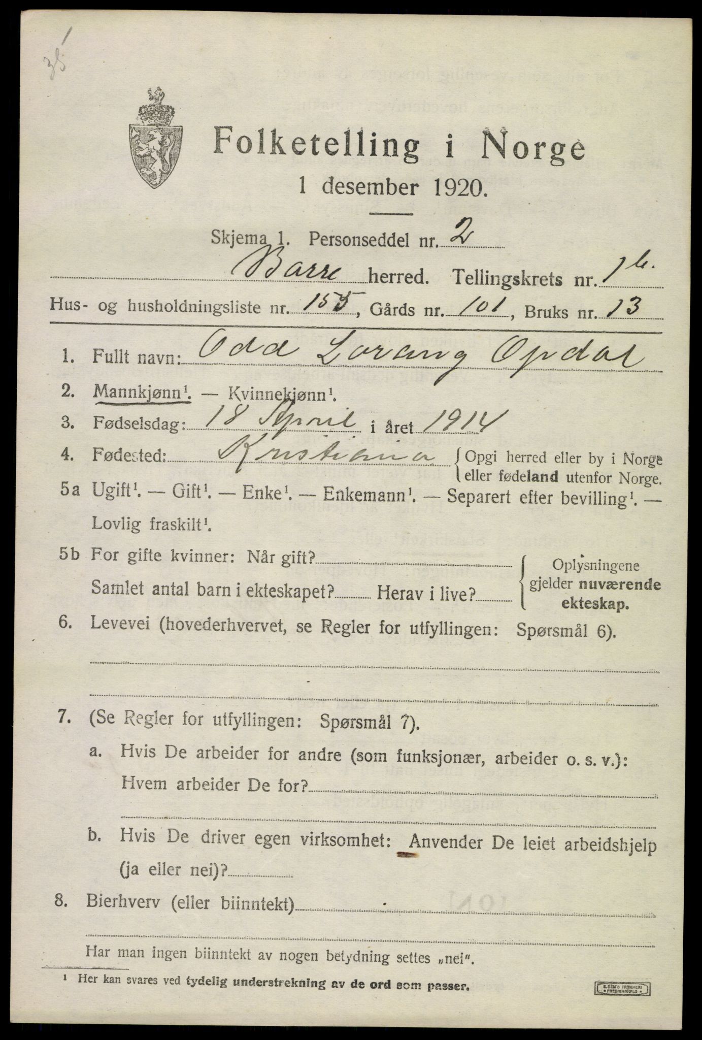 SAKO, 1920 census for Borre, 1920, p. 4184