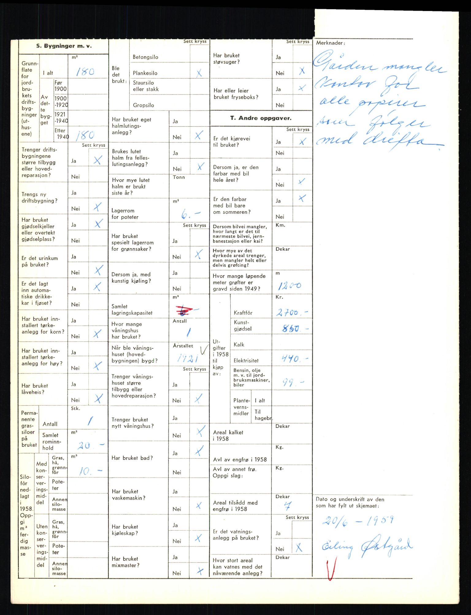 Statistisk sentralbyrå, Næringsøkonomiske emner, Jordbruk, skogbruk, jakt, fiske og fangst, AV/RA-S-2234/G/Gd/L0655: Troms: 1924 Målselv (kl. 4-10), 1959, p. 1795