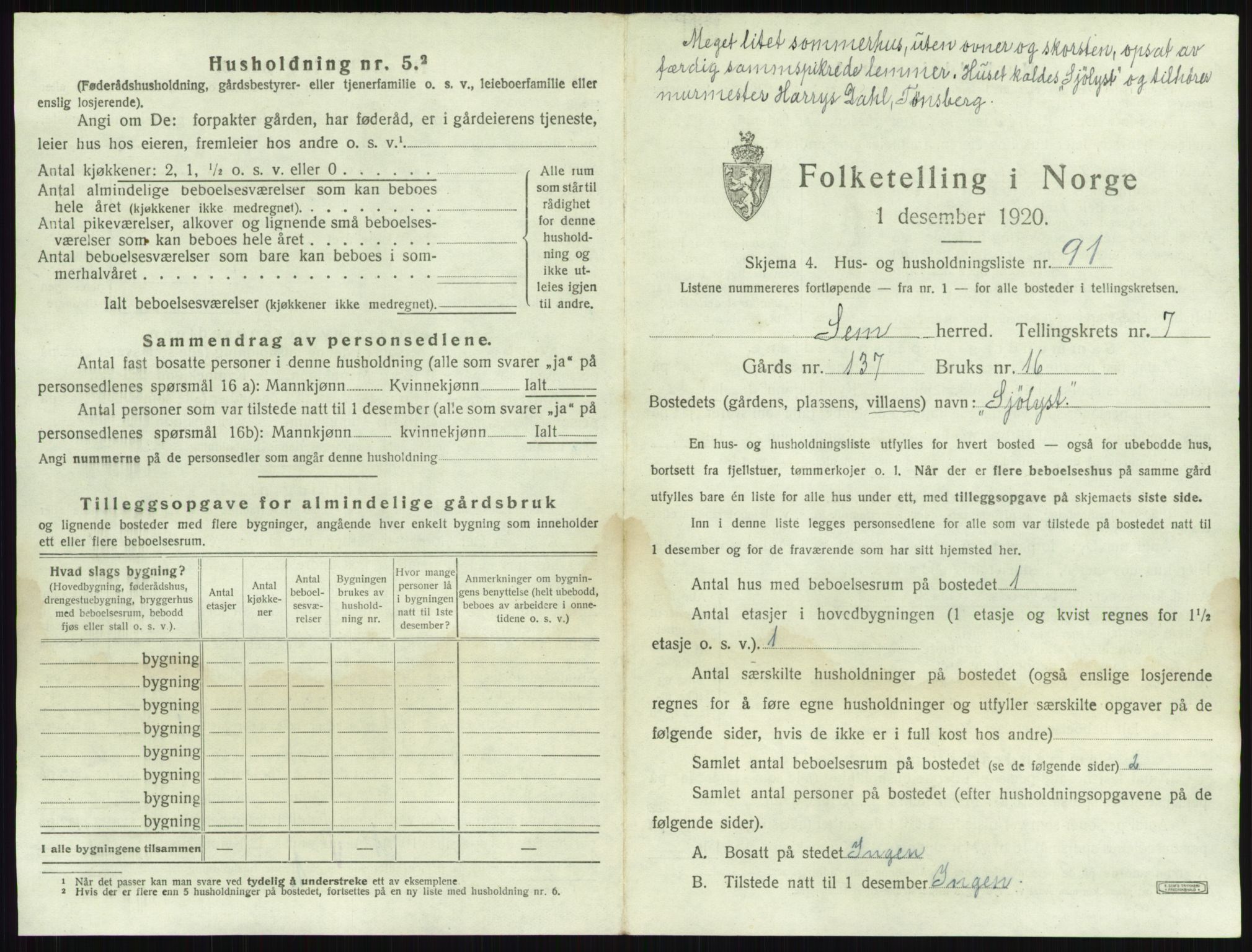 SAKO, 1920 census for Sem, 1920, p. 1634