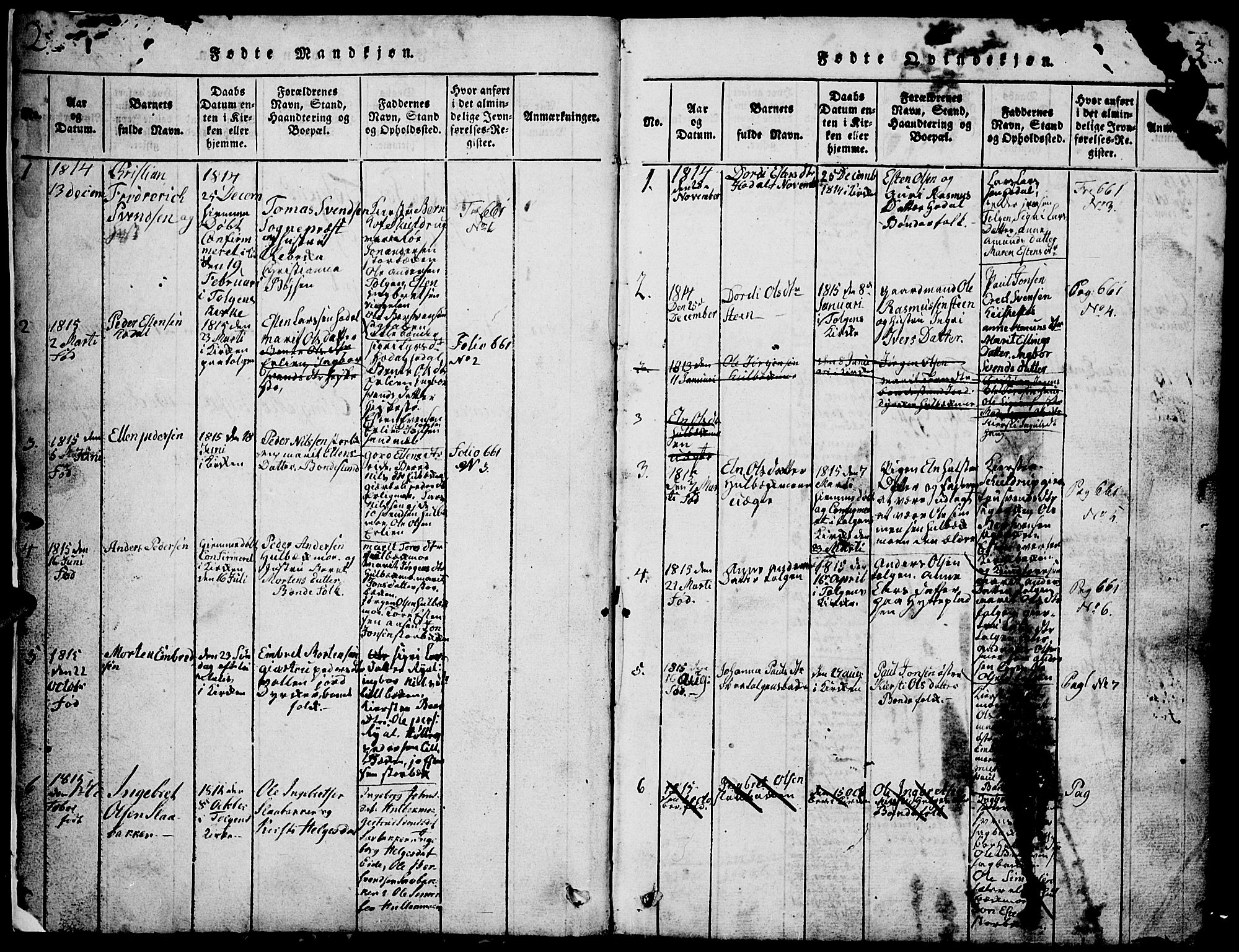 Tolga prestekontor, SAH/PREST-062/L/L0001: Parish register (copy) no. 1, 1814-1877, p. 2-3