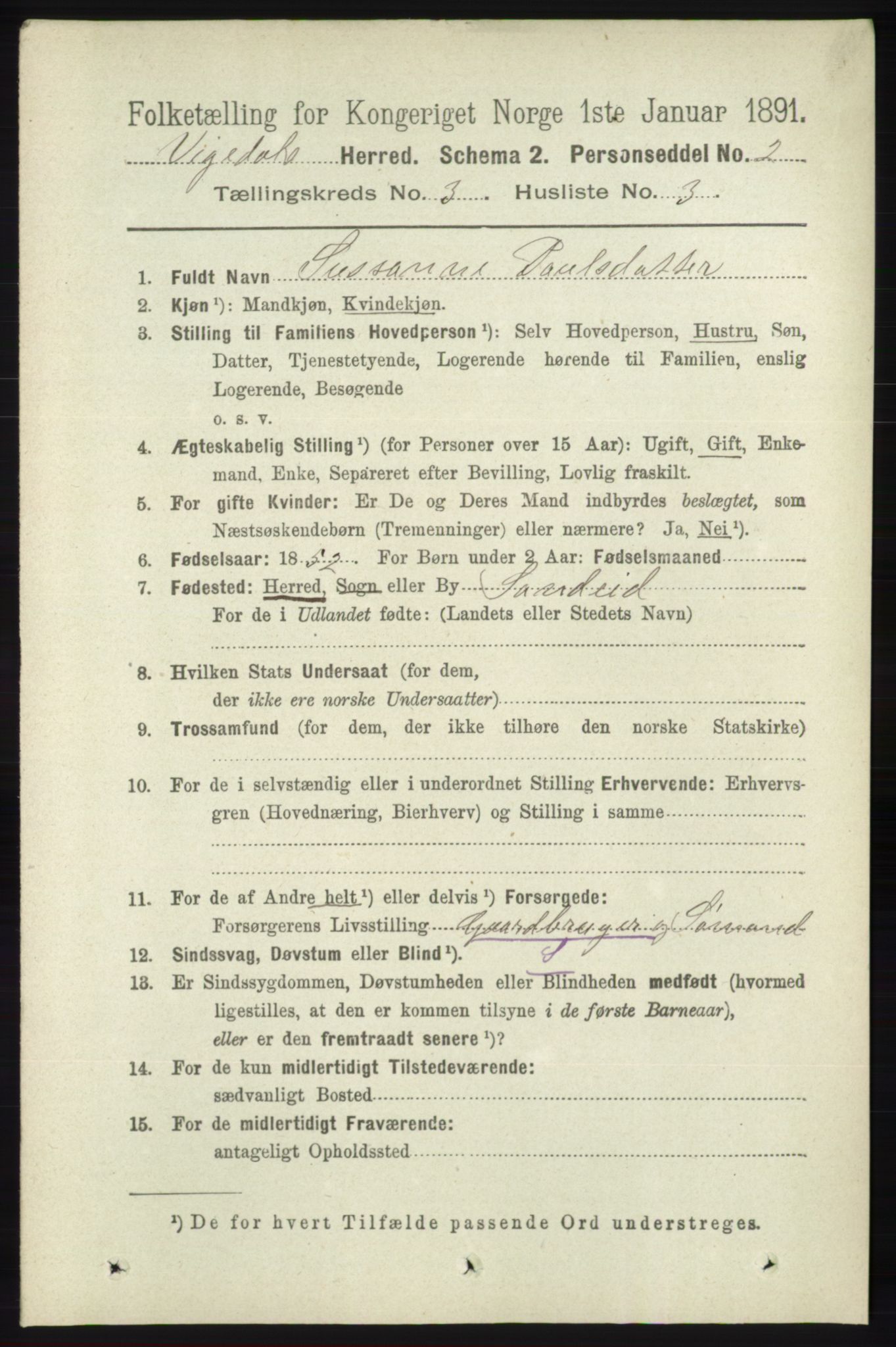 RA, 1891 census for 1157 Vikedal, 1891, p. 731