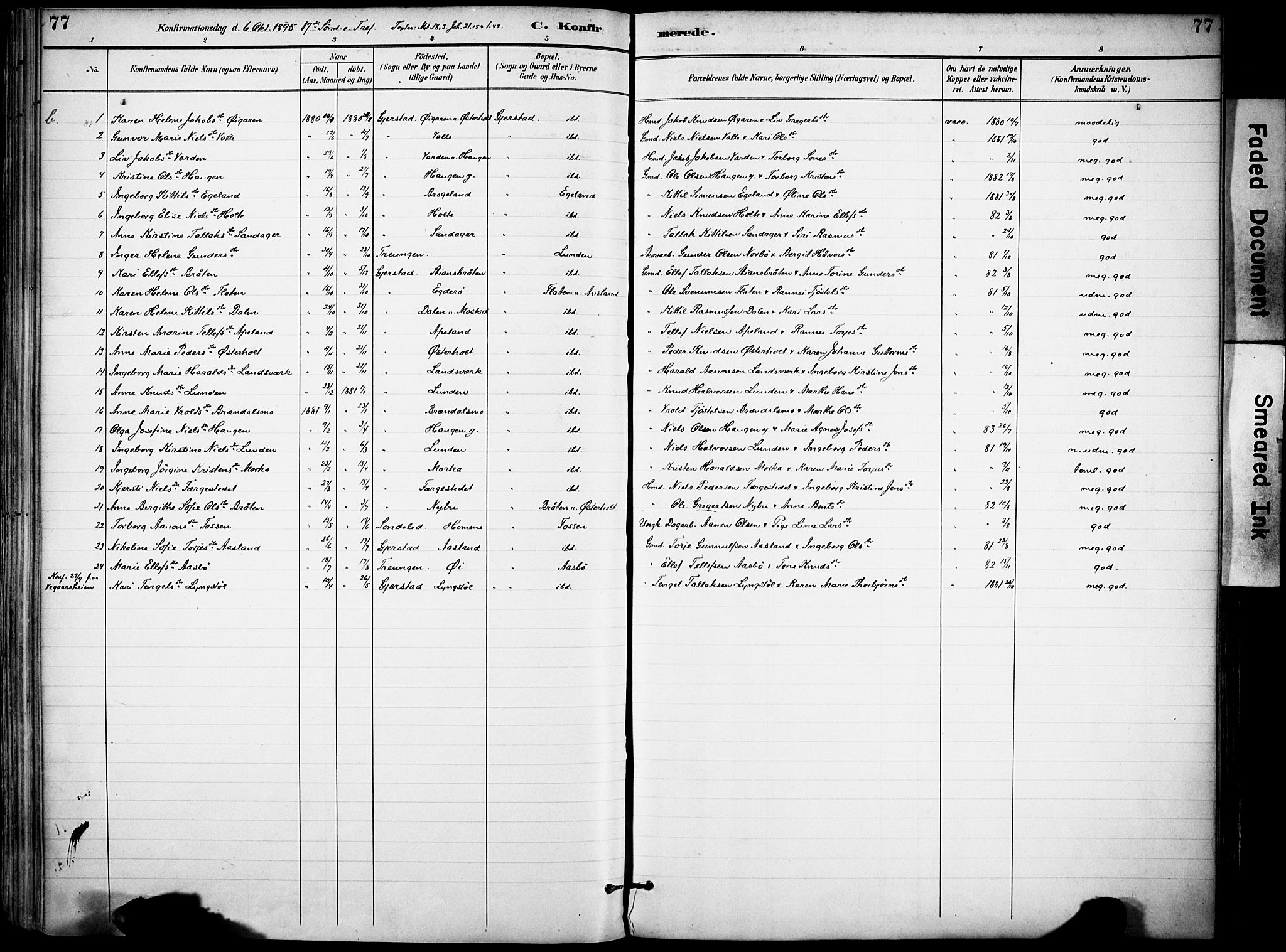 Gjerstad sokneprestkontor, AV/SAK-1111-0014/F/Fa/Faa/L0010: Parish register (official) no. A 10, 1891-1902, p. 77