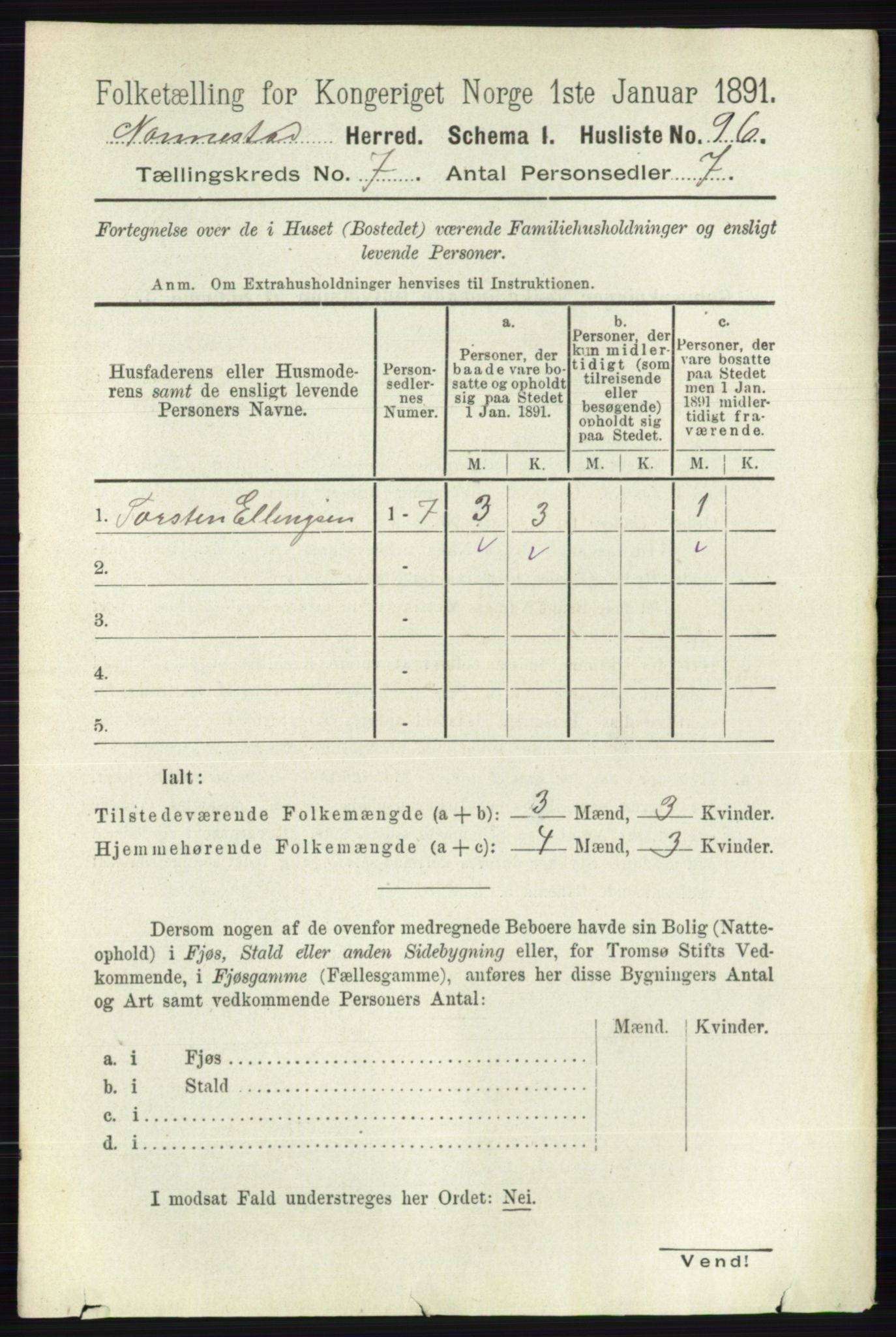 RA, 1891 census for 0238 Nannestad, 1891, p. 3736