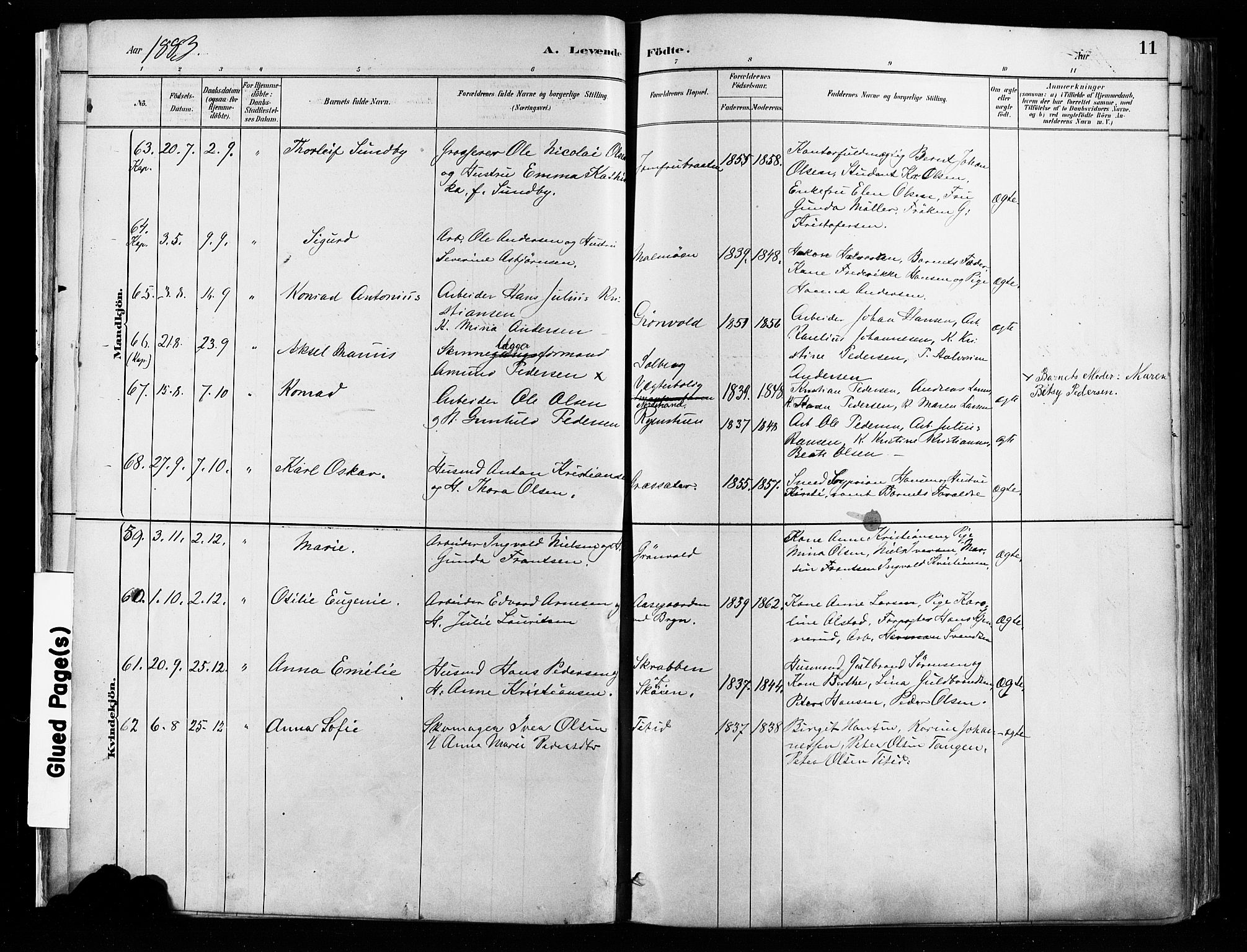 Østre Aker prestekontor Kirkebøker, SAO/A-10840/F/Fa/L0008: Parish register (official) no. I 8, 1883-1894, p. 11