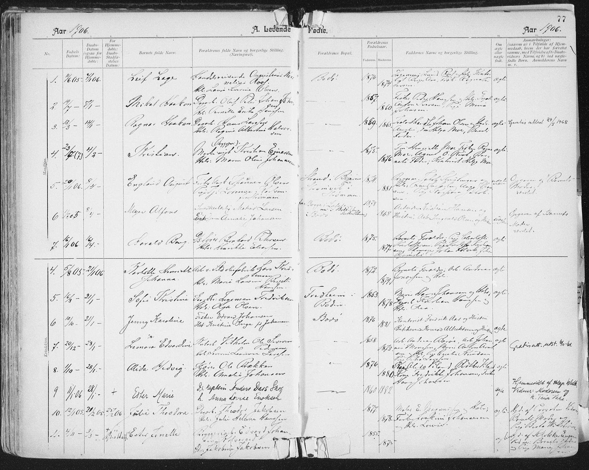 Ministerialprotokoller, klokkerbøker og fødselsregistre - Nordland, AV/SAT-A-1459/801/L0011: Parish register (official) no. 801A11, 1900-1916, p. 77