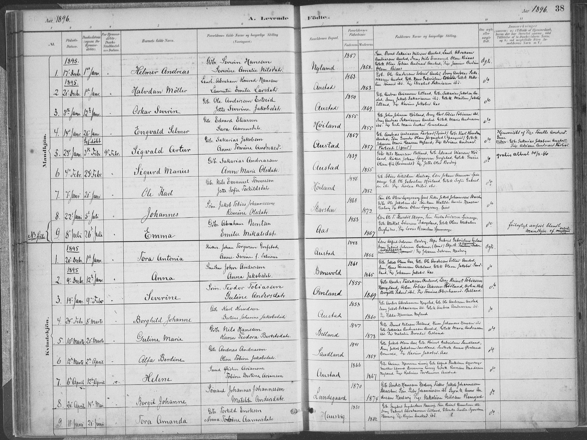 Lyngdal sokneprestkontor, AV/SAK-1111-0029/F/Fa/Faa/L0004: Parish register (official) no. A 4, 1883-1904, p. 38