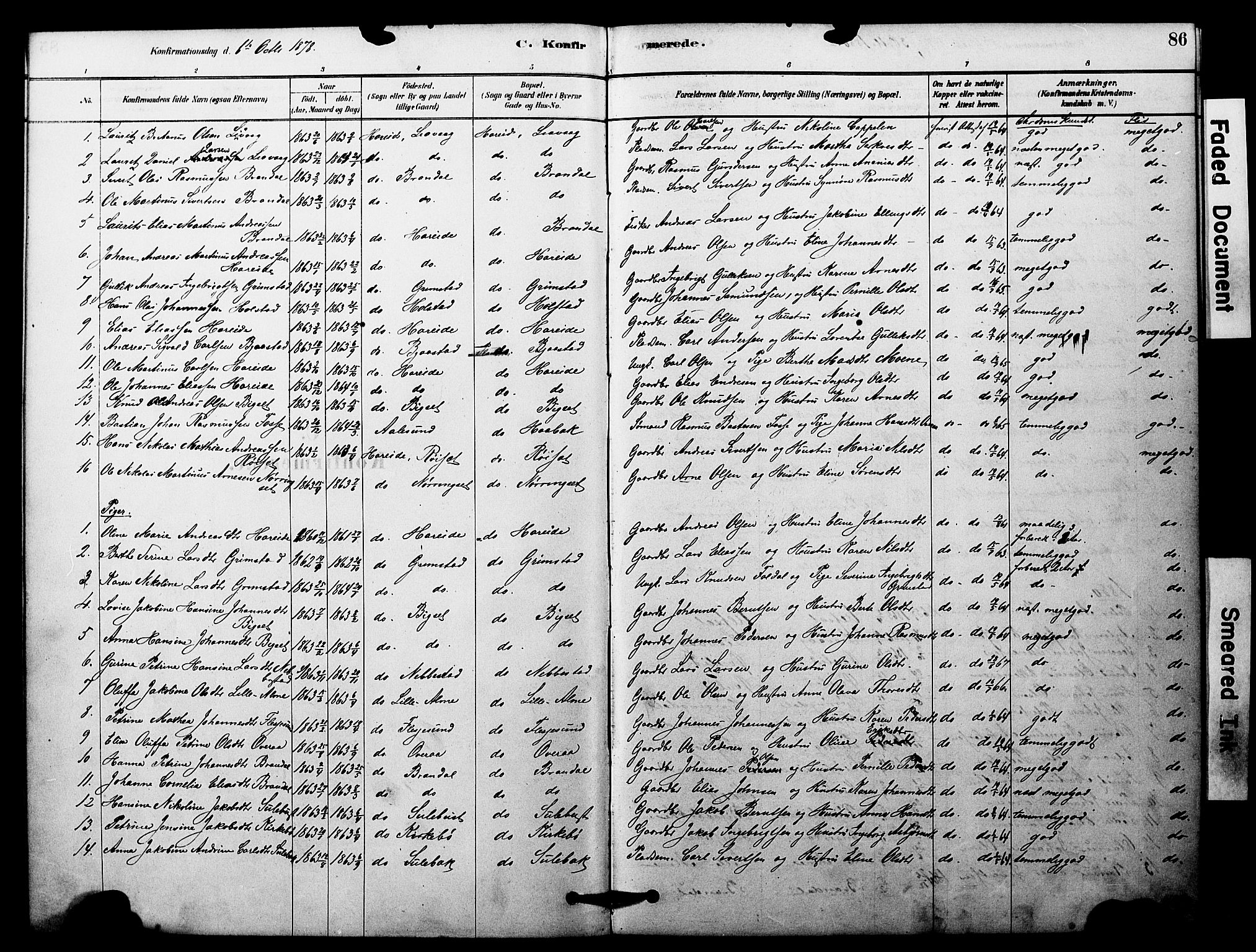 Ministerialprotokoller, klokkerbøker og fødselsregistre - Møre og Romsdal, SAT/A-1454/510/L0122: Parish register (official) no. 510A02, 1878-1897, p. 86