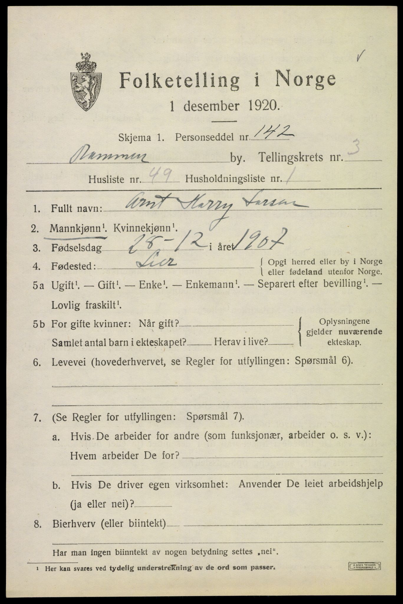 SAKO, 1920 census for Drammen, 1920, p. 30999