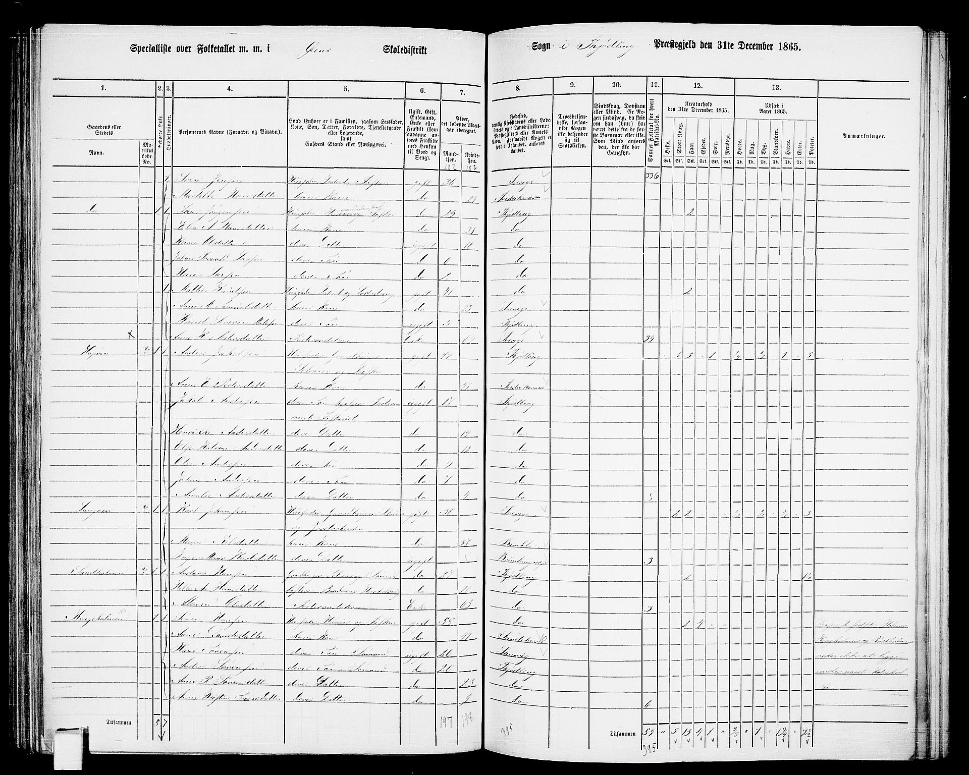 RA, 1865 census for Tjølling, 1865, p. 137