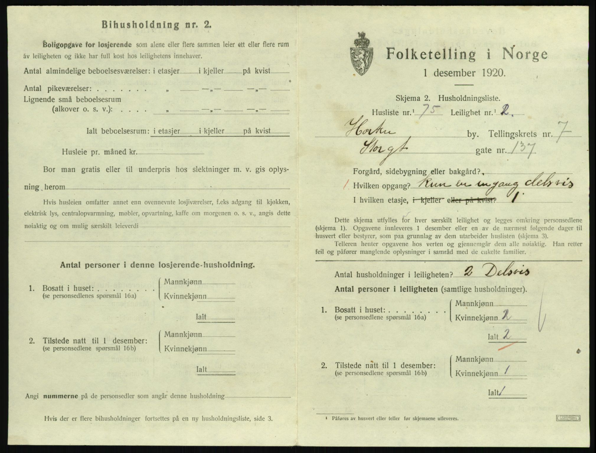 SAKO, 1920 census for Horten, 1920, p. 7497