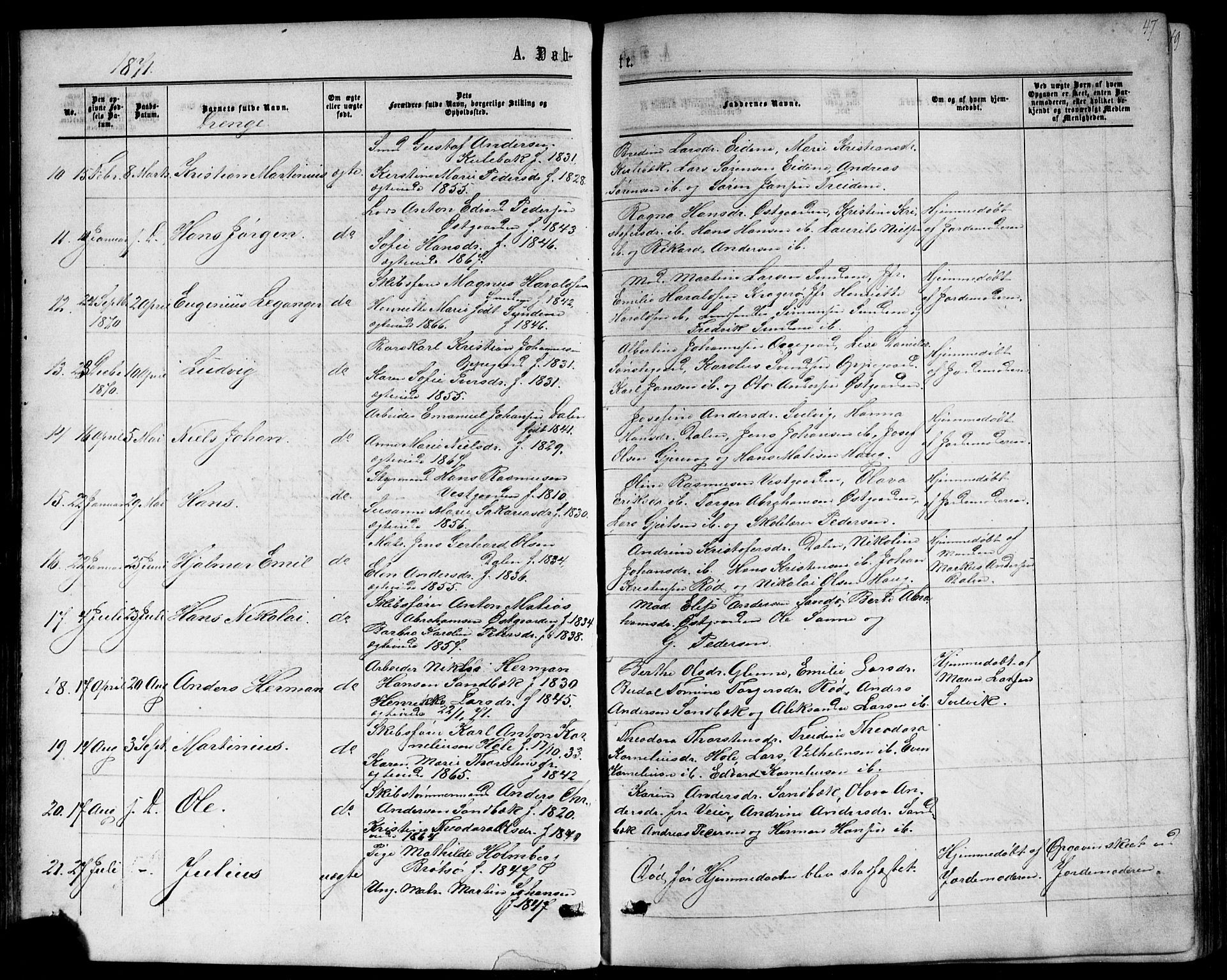 Nøtterøy kirkebøker, AV/SAKO-A-354/F/Fb/L0001: Parish register (official) no. II 1, 1865-1878, p. 47