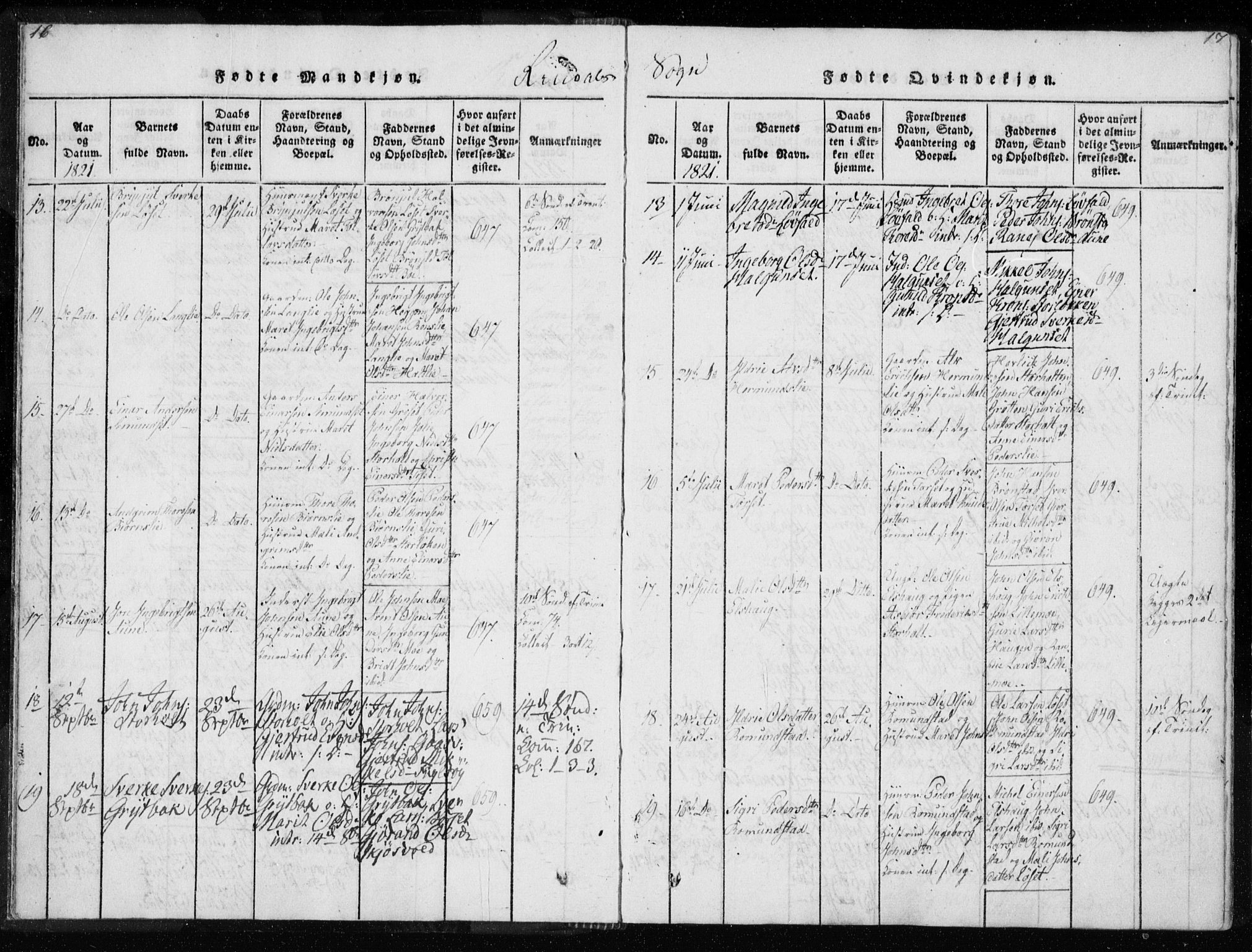 Ministerialprotokoller, klokkerbøker og fødselsregistre - Møre og Romsdal, AV/SAT-A-1454/595/L1041: Parish register (official) no. 595A03, 1819-1829, p. 16-17