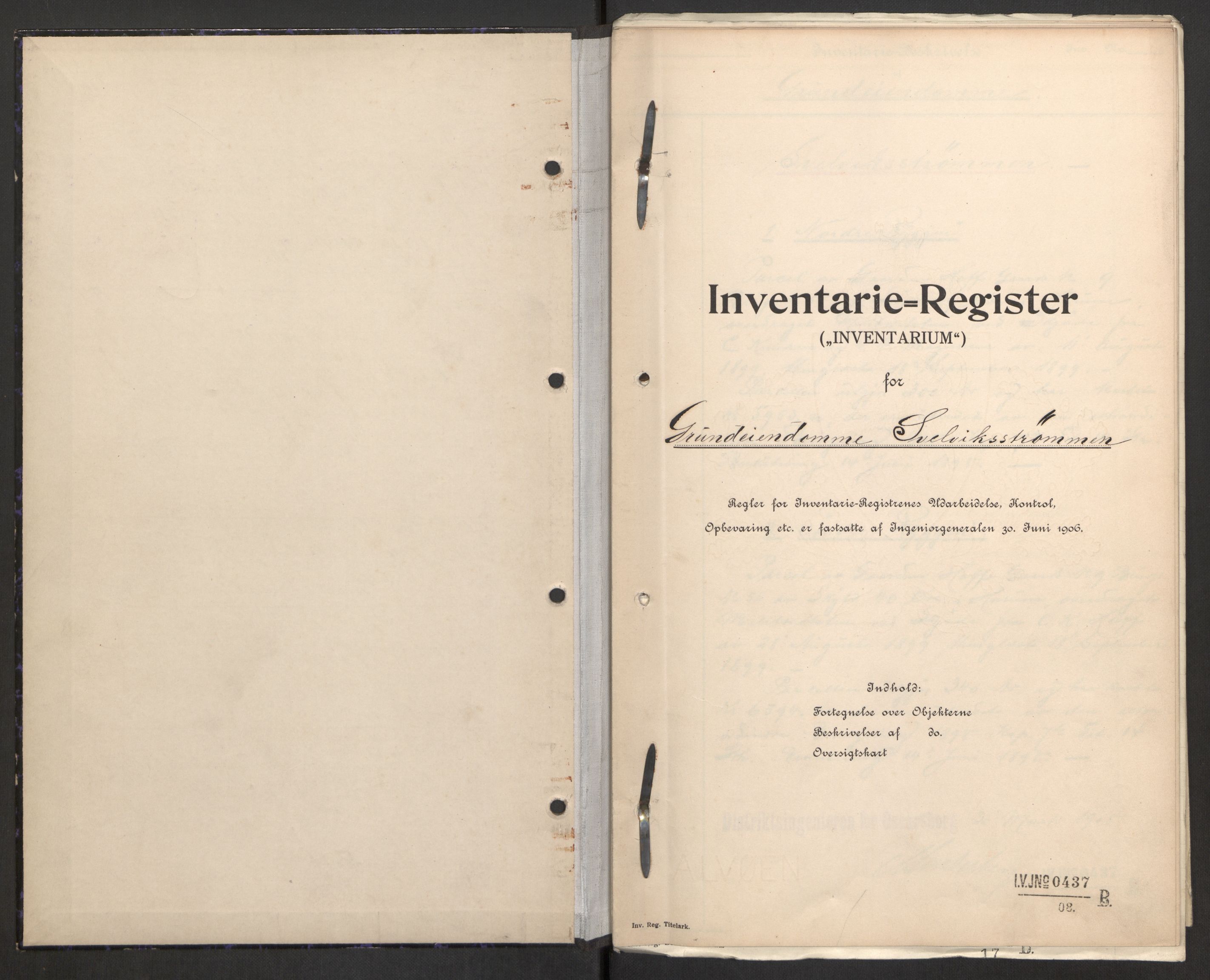 Forsvaret, Ingeniørvåpenets bygningsavdeling, AV/RA-RAFA-1832/F/Fd/L0022/0001: -- / Svelvikstrømmens befestninger. Inventarium, 1908-1926, p. 2