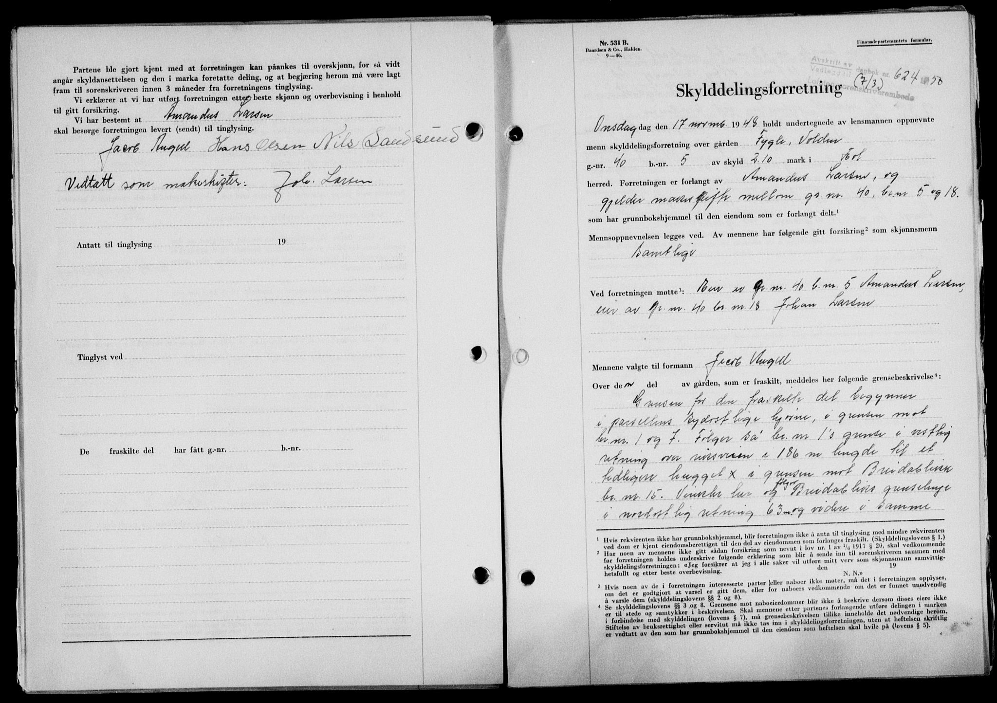 Lofoten sorenskriveri, SAT/A-0017/1/2/2C/L0023a: Mortgage book no. 23a, 1950-1950, Diary no: : 624/1950